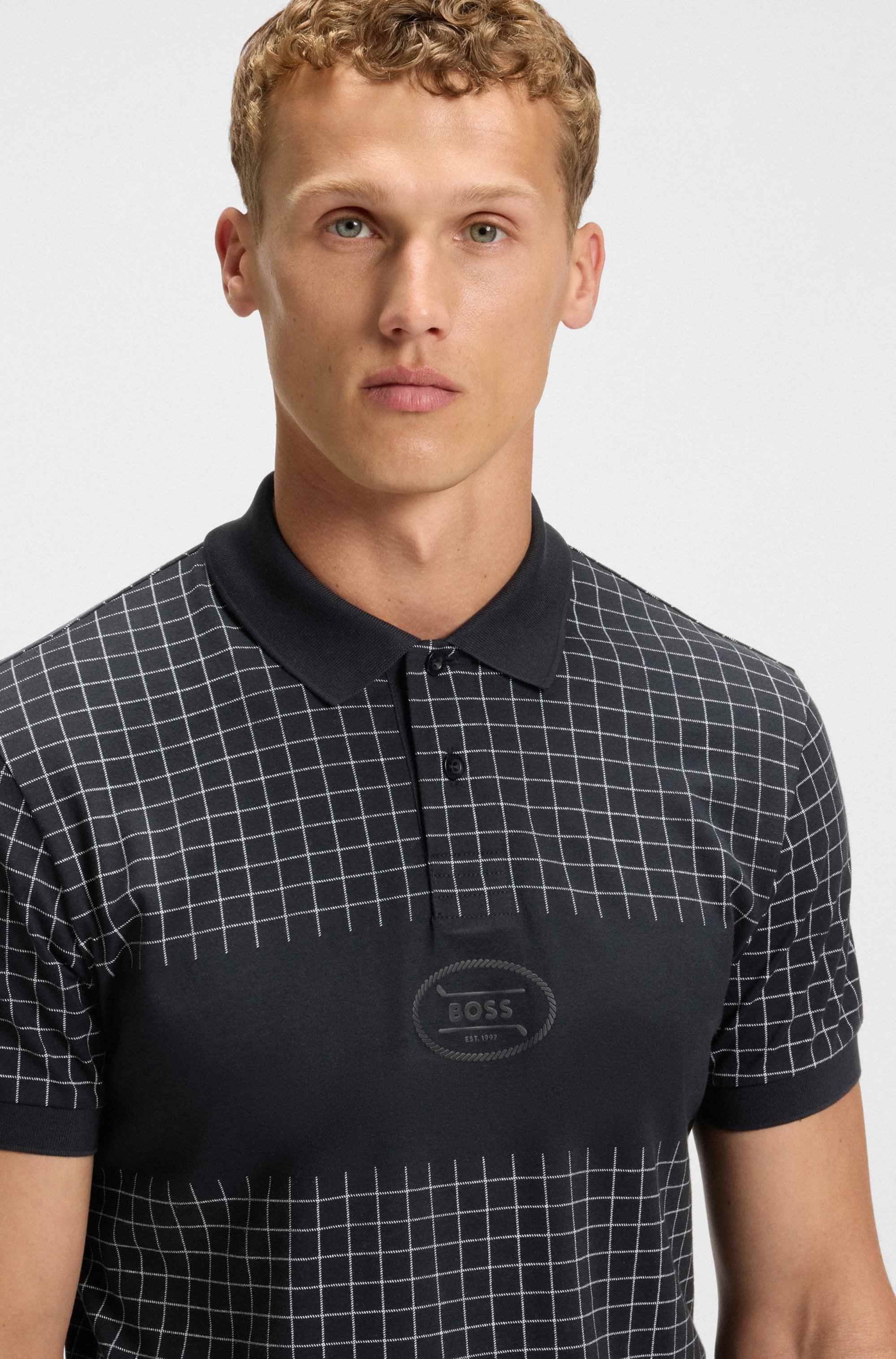 Regular-fit polo shirt in lightweight checked Pima cotton