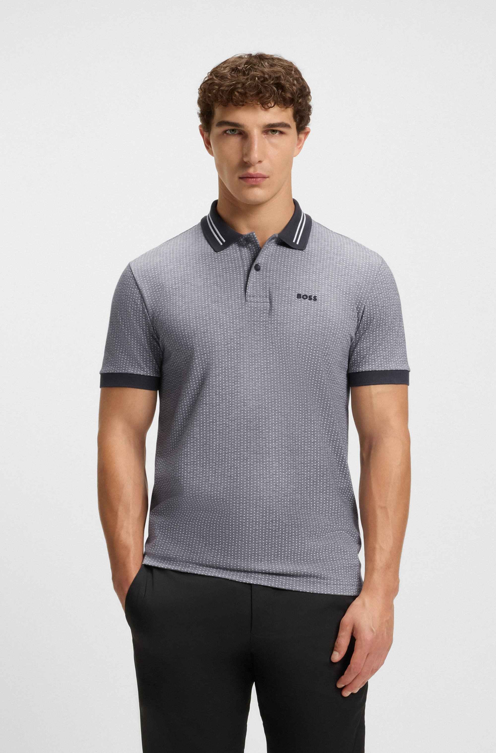 Cotton-piqué polo shirt with dot print