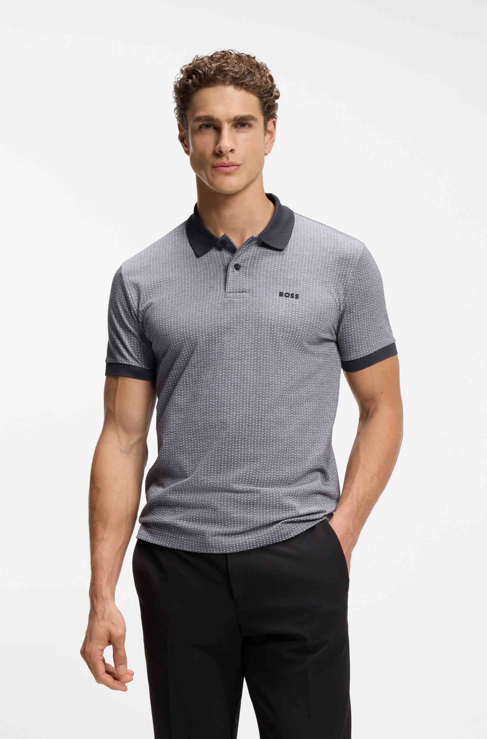 Cotton-piqué polo shirt with dot print