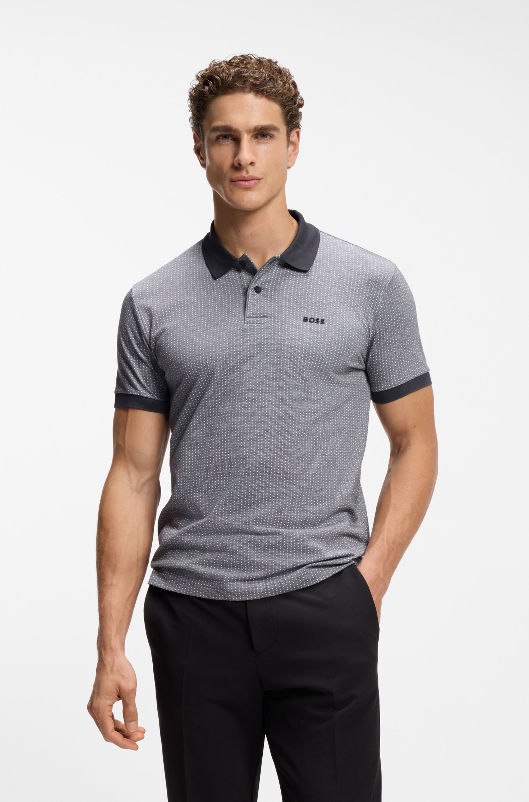 Cotton-piqué polo shirt with dot print