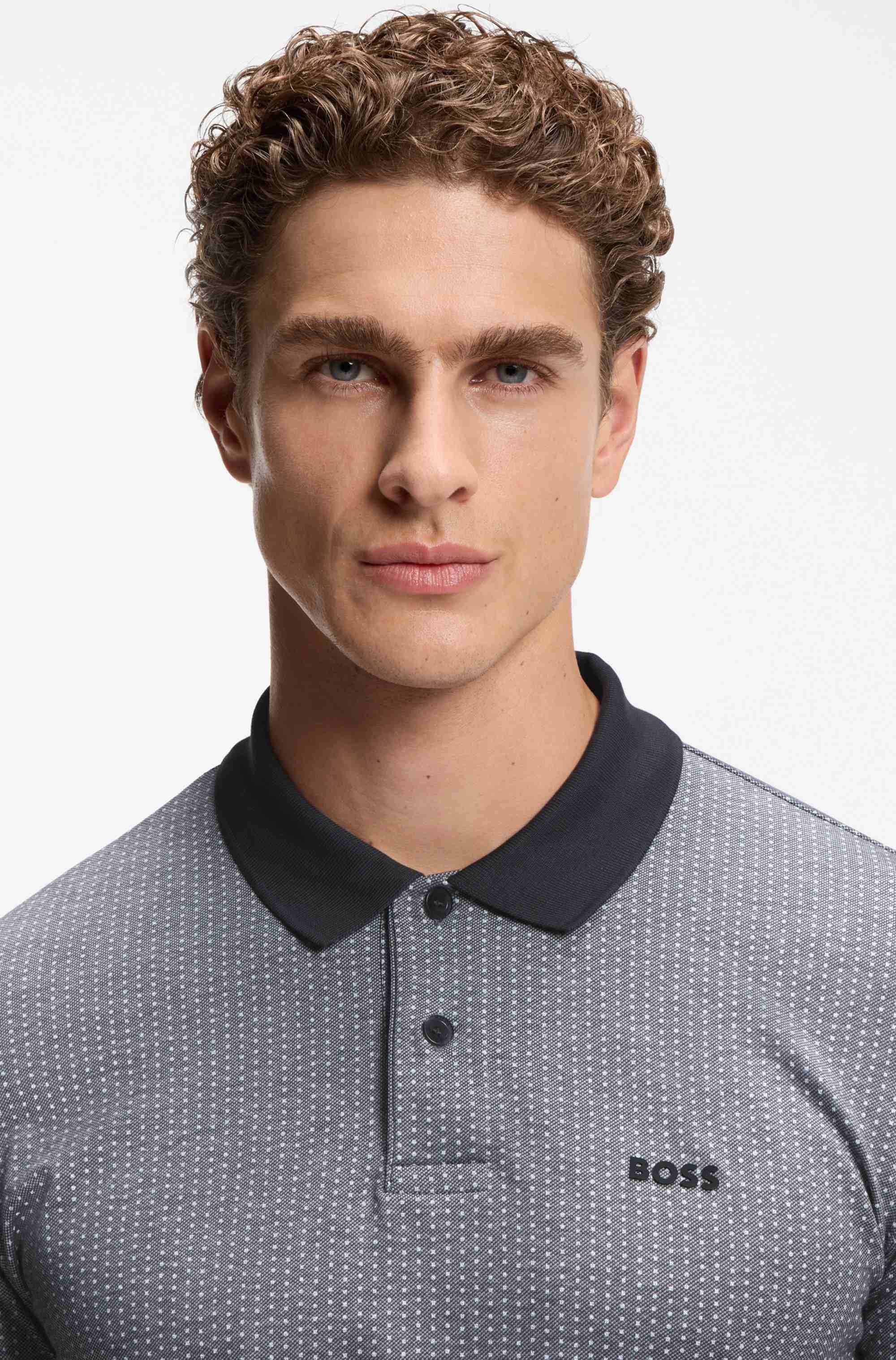 Cotton-piqué polo shirt with dot print