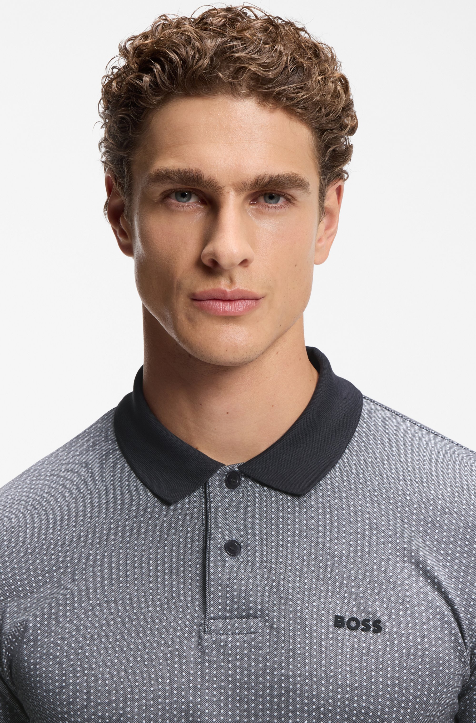 Cotton-piqué polo shirt with dot print