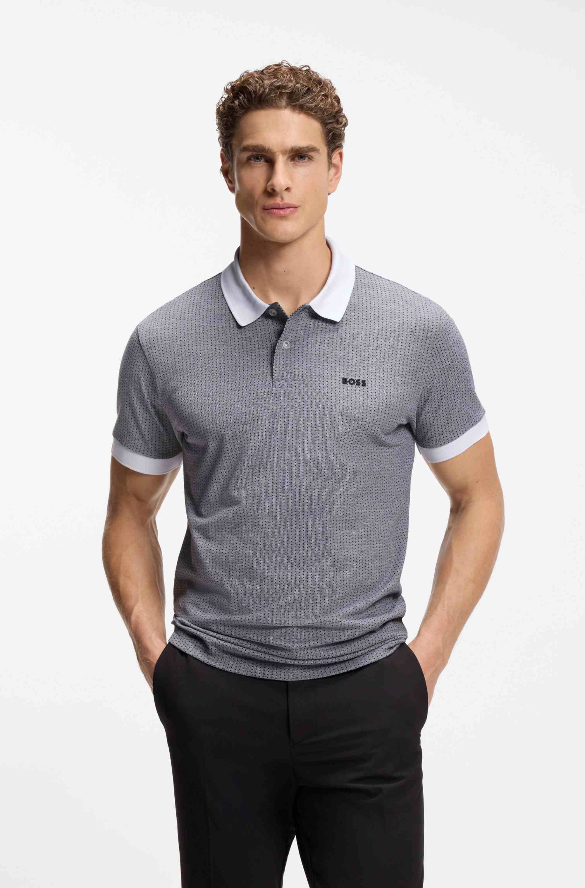Cotton-piqué polo shirt with dot print