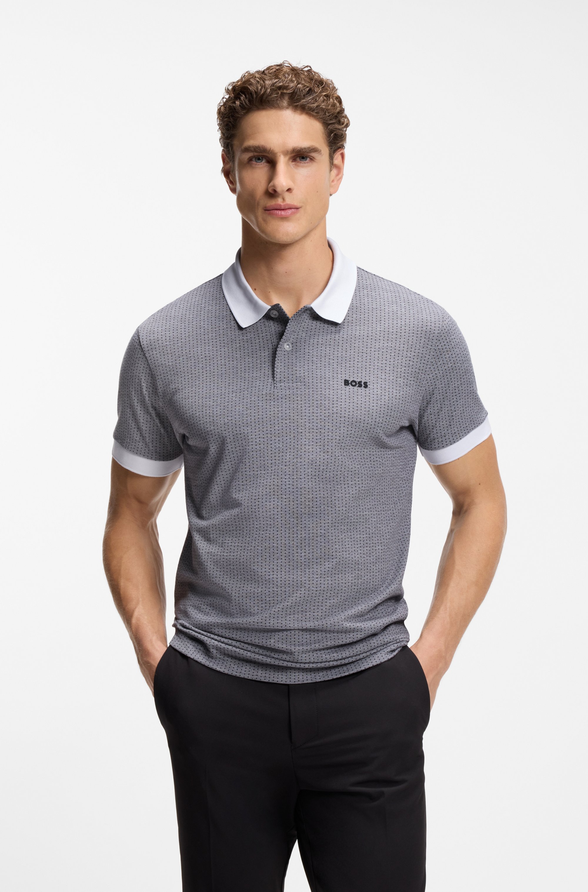 Cotton-piqué polo shirt with dot print