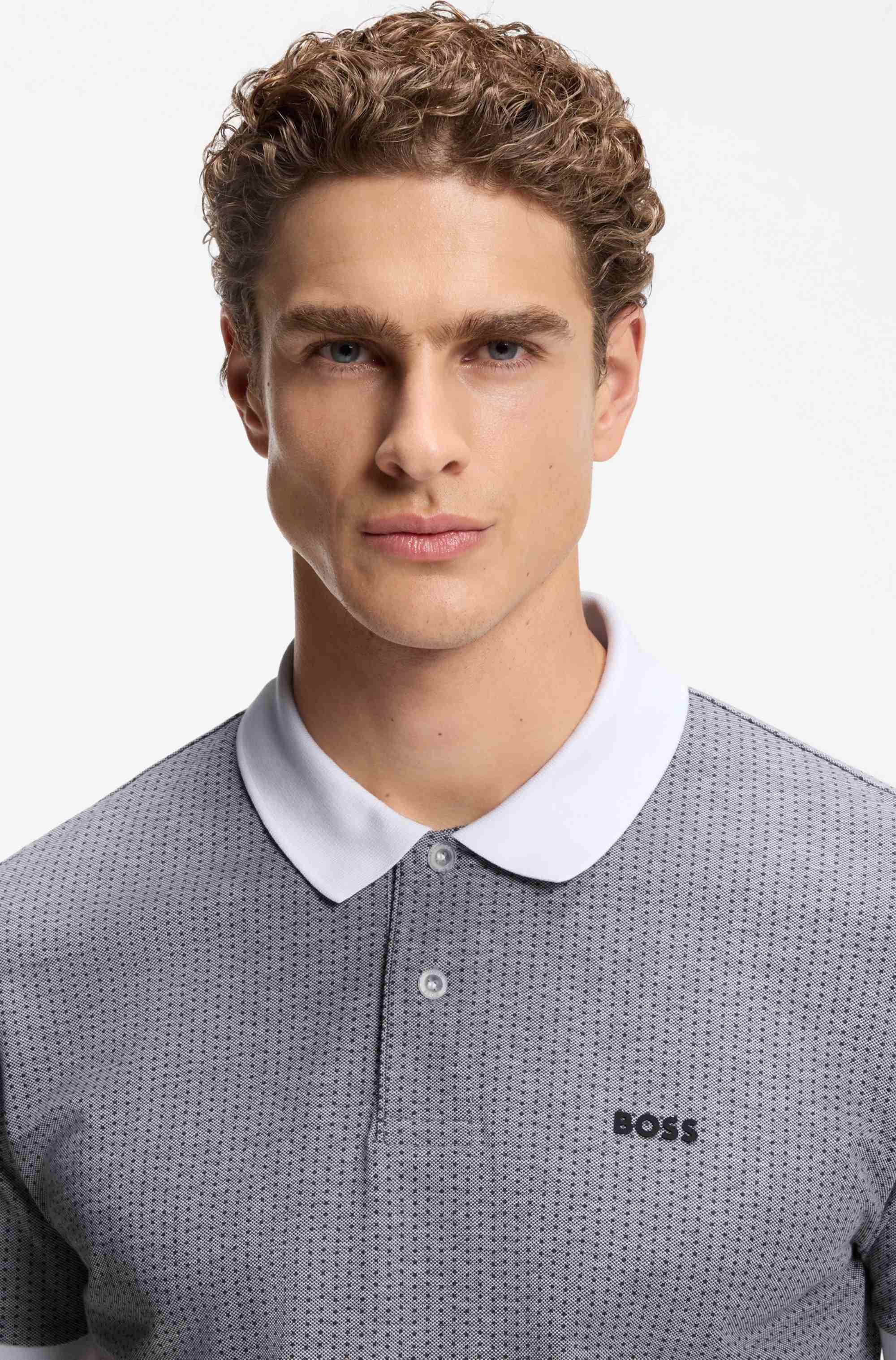 Cotton-piqué polo shirt with dot print