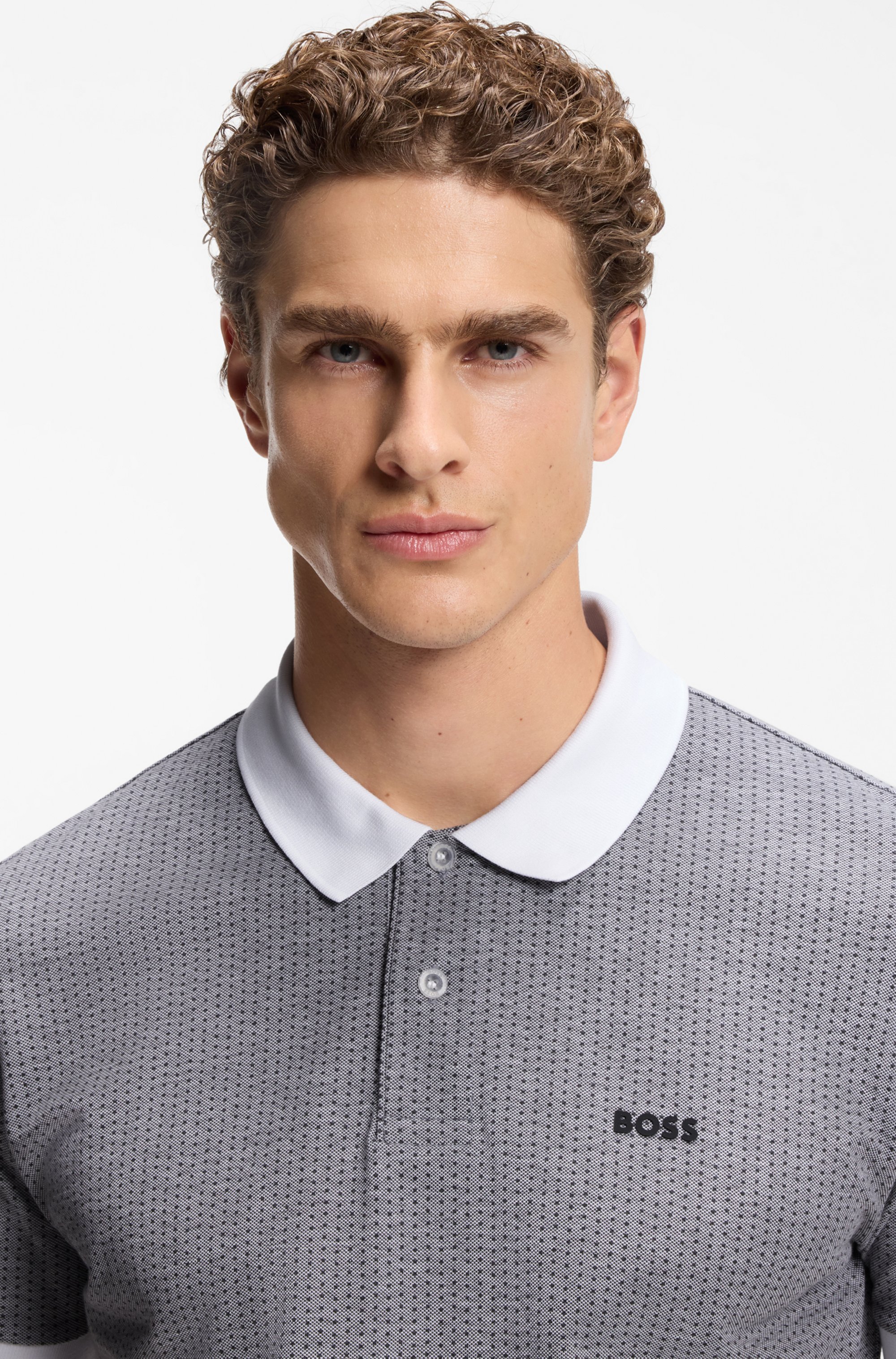 Cotton-piqué polo shirt with dot print