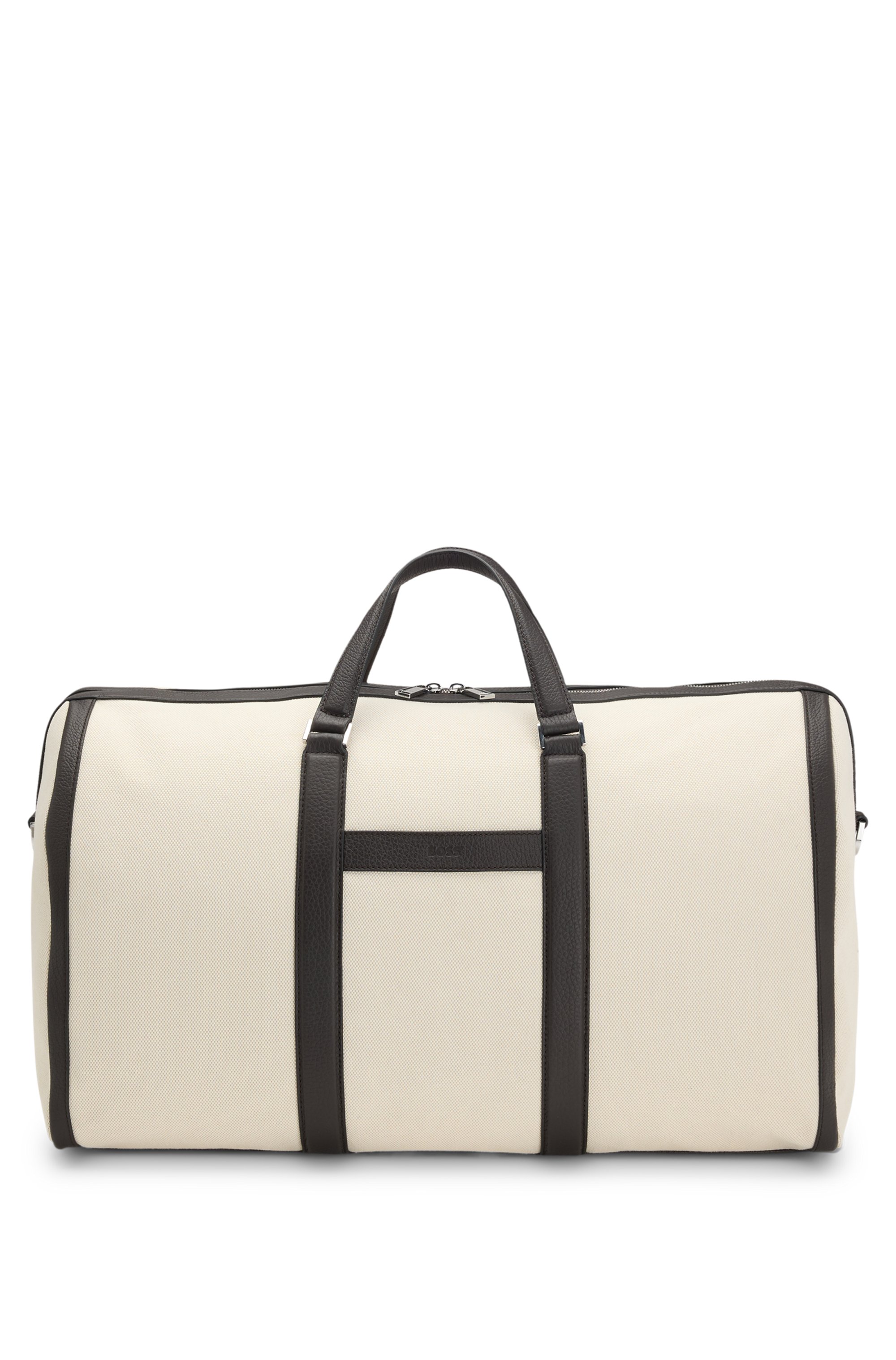 Canvas holdall with leather trims