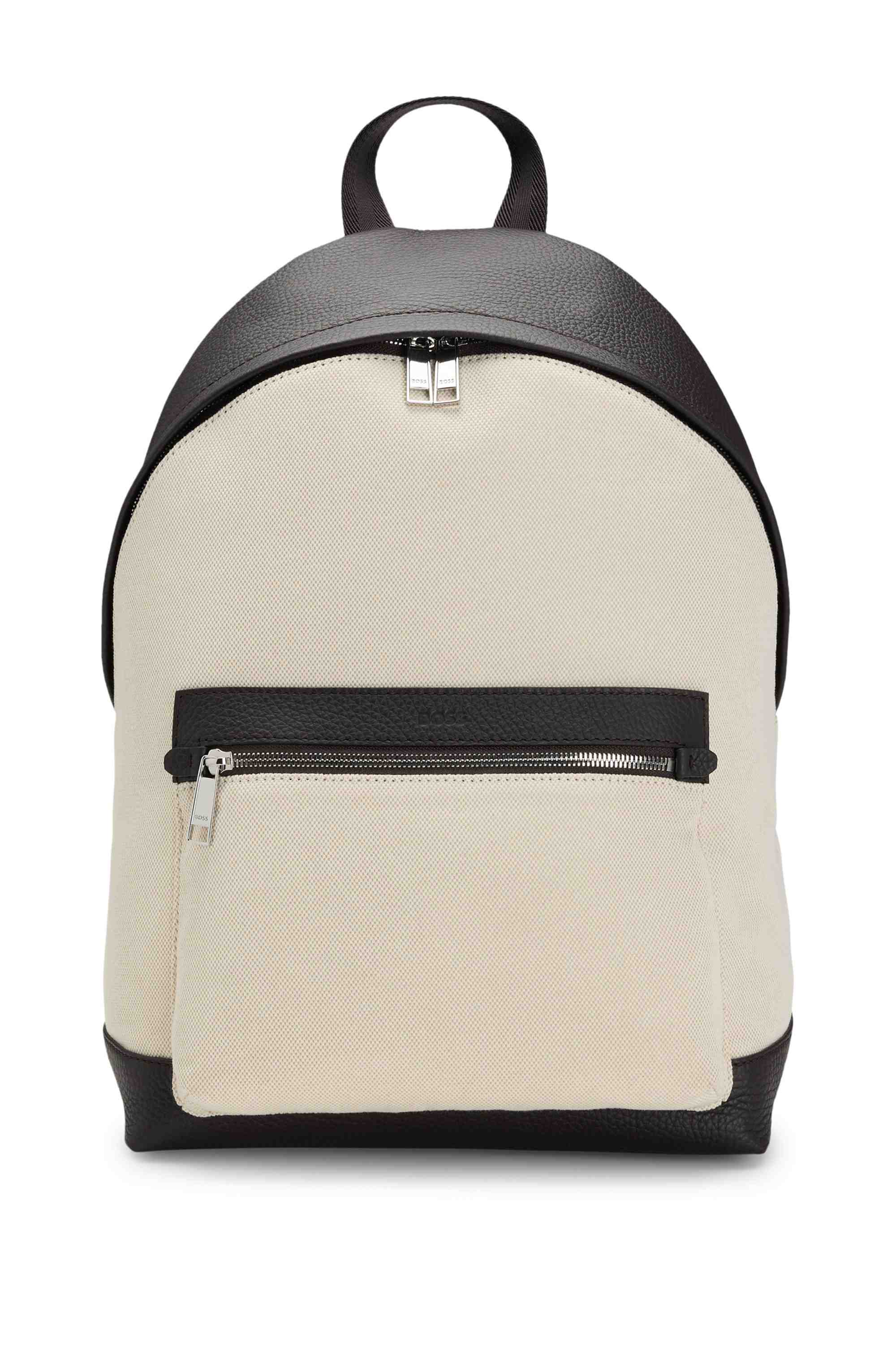 Canvas backpack with leather trims