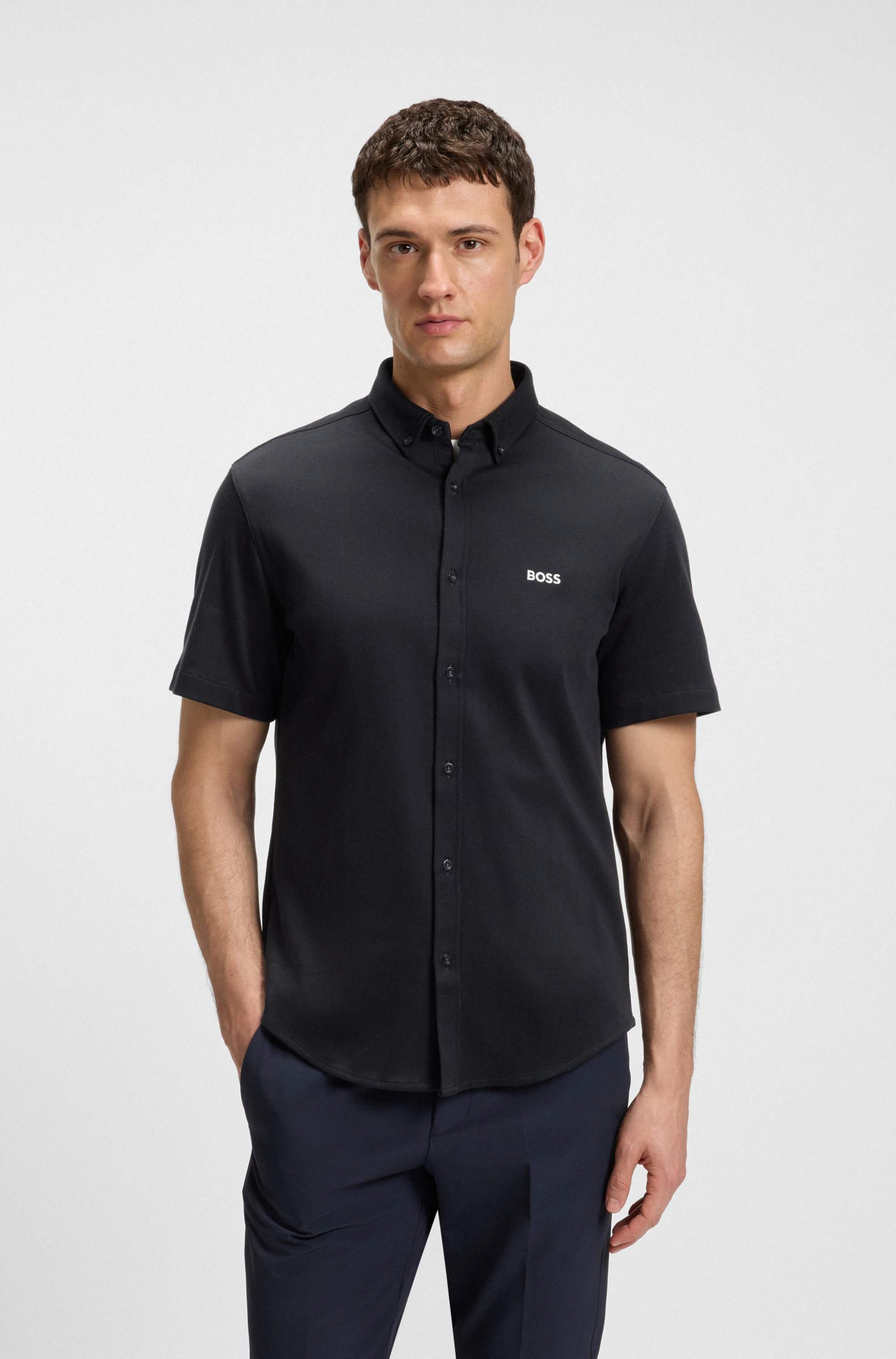Regular-fit shirt in dynamic cotton jersey