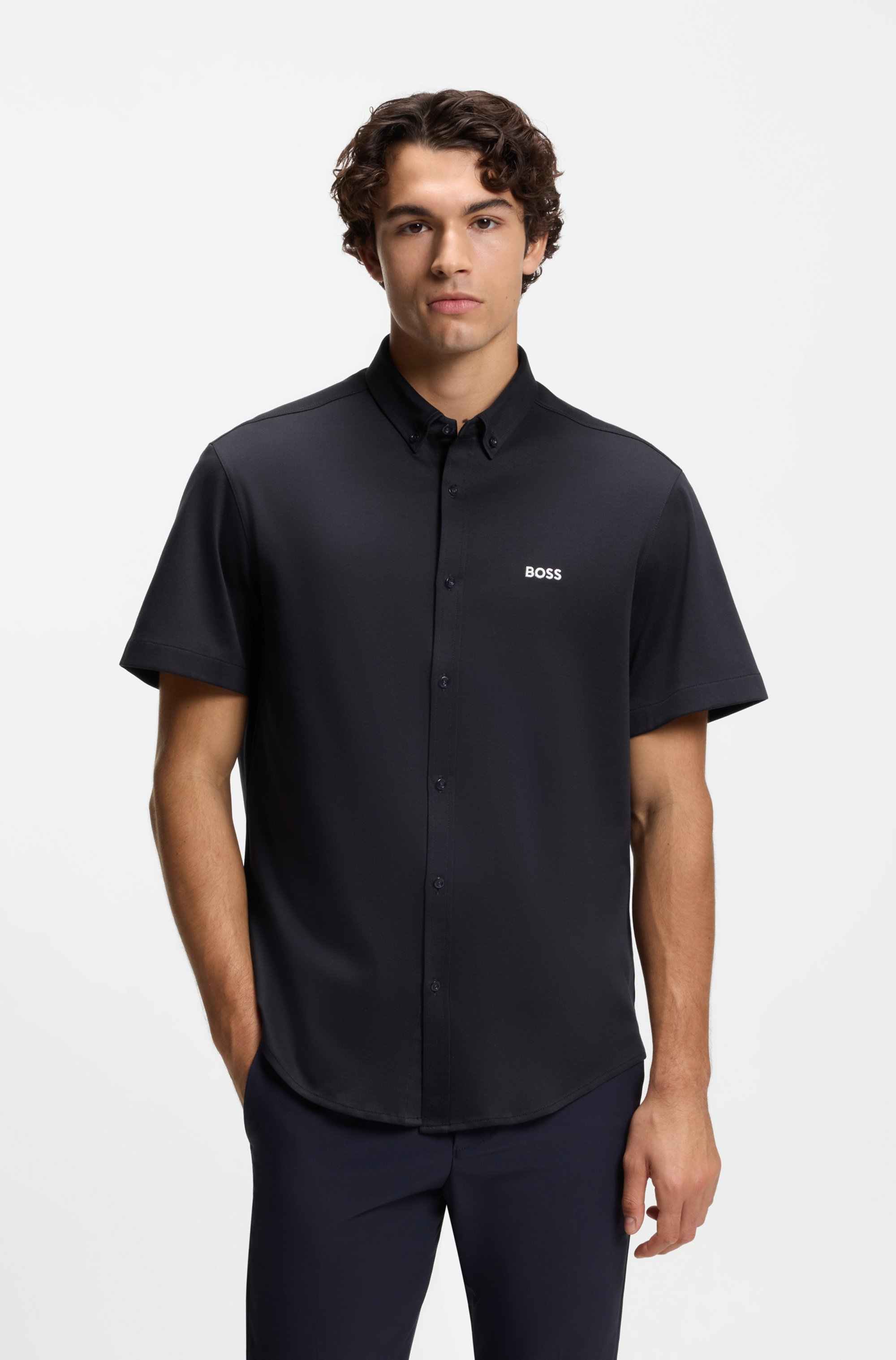 Regular-fit shirt in dynamic cotton jersey