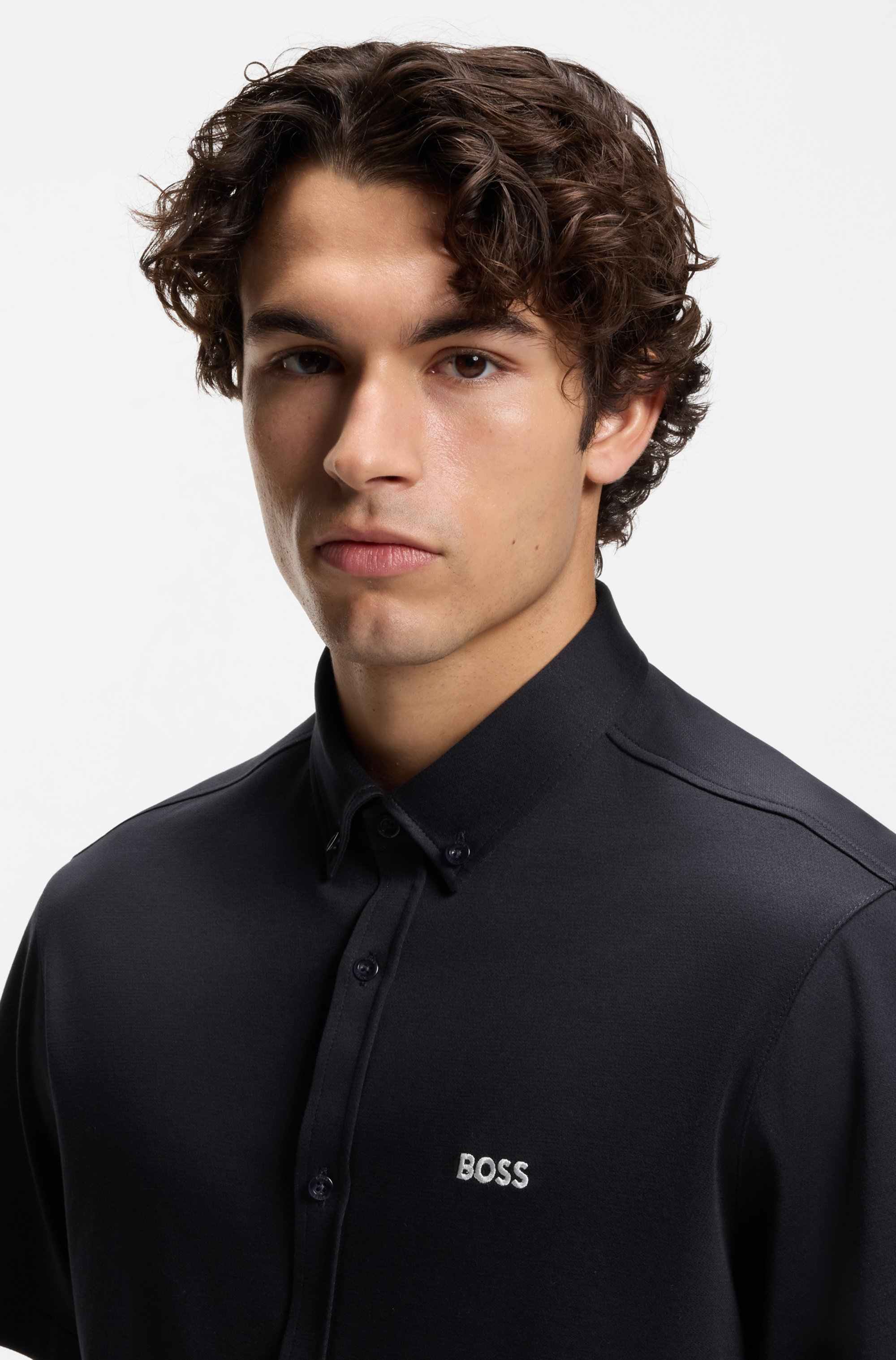 Regular-fit shirt in dynamic cotton jersey