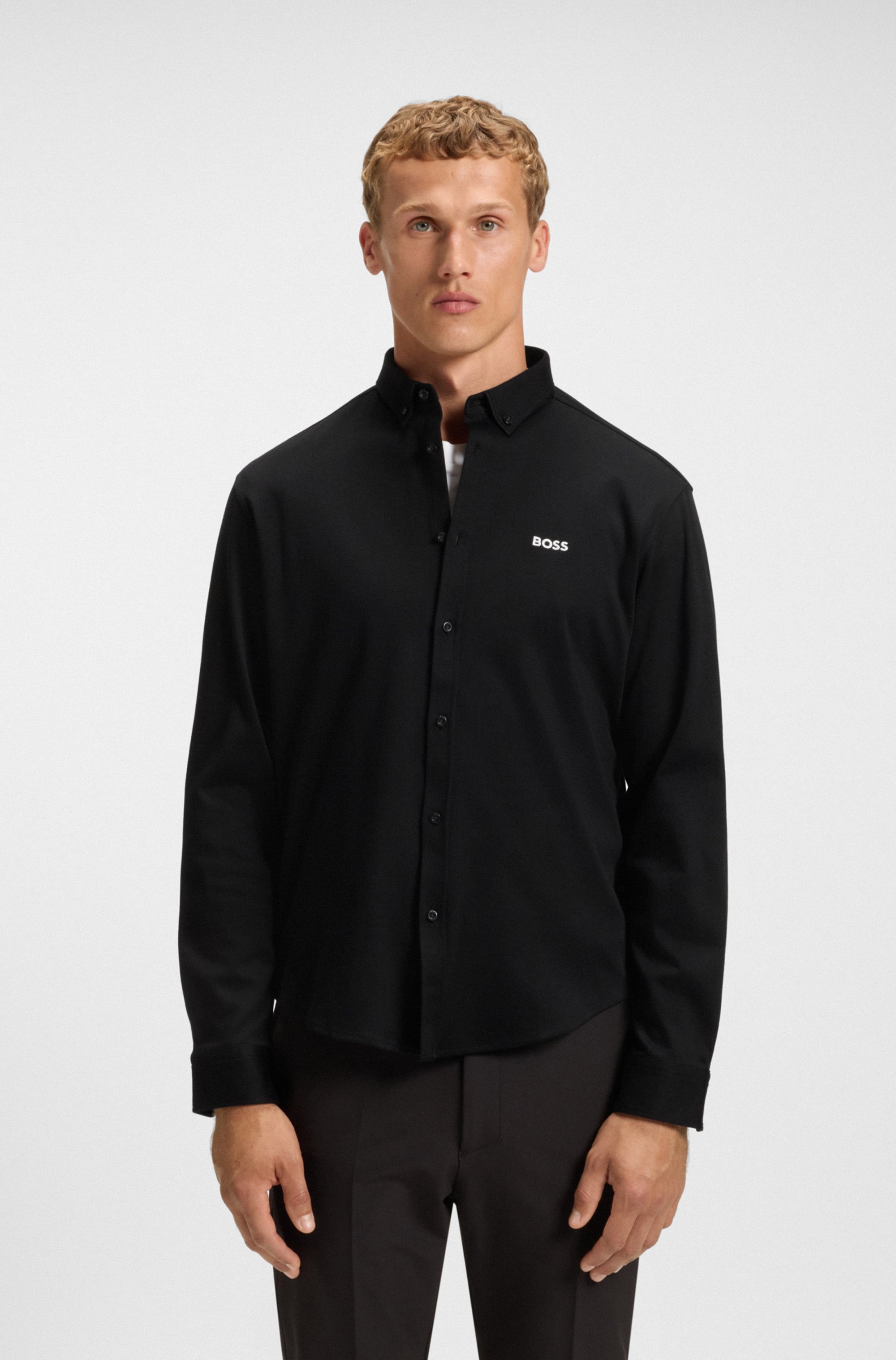 Regular-fit shirt in dynamic cotton jersey