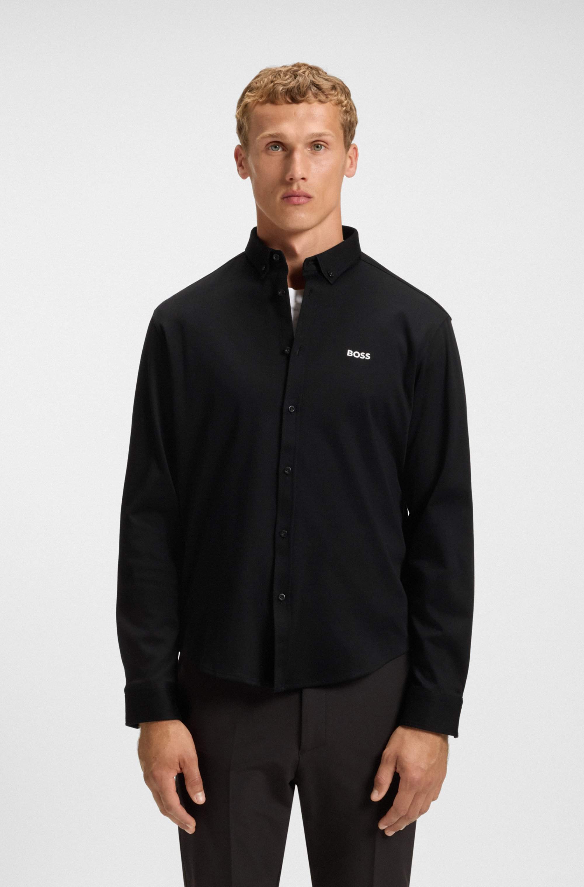 Regular-fit shirt in dynamic cotton jersey