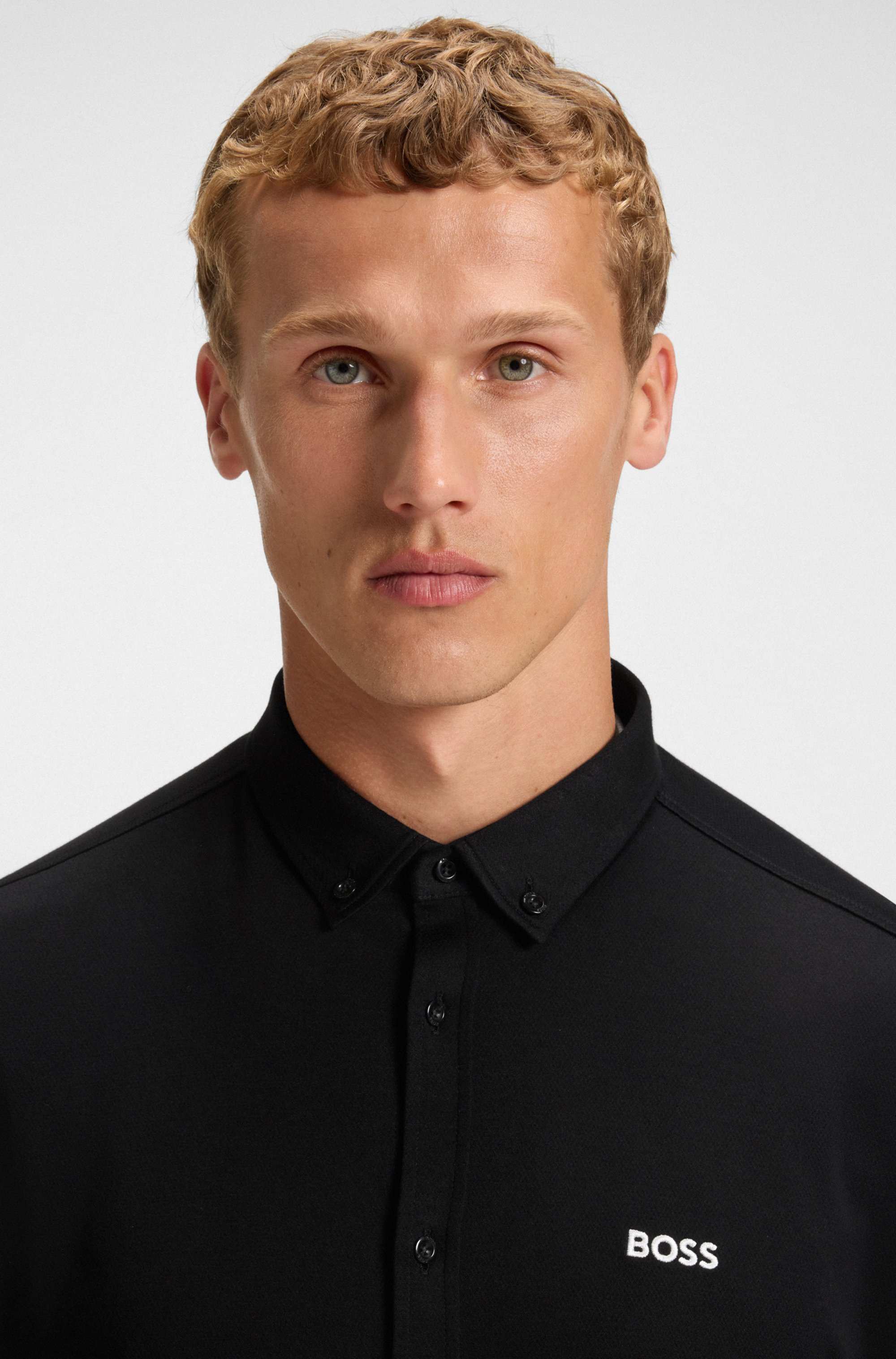 Regular-fit shirt in dynamic cotton jersey