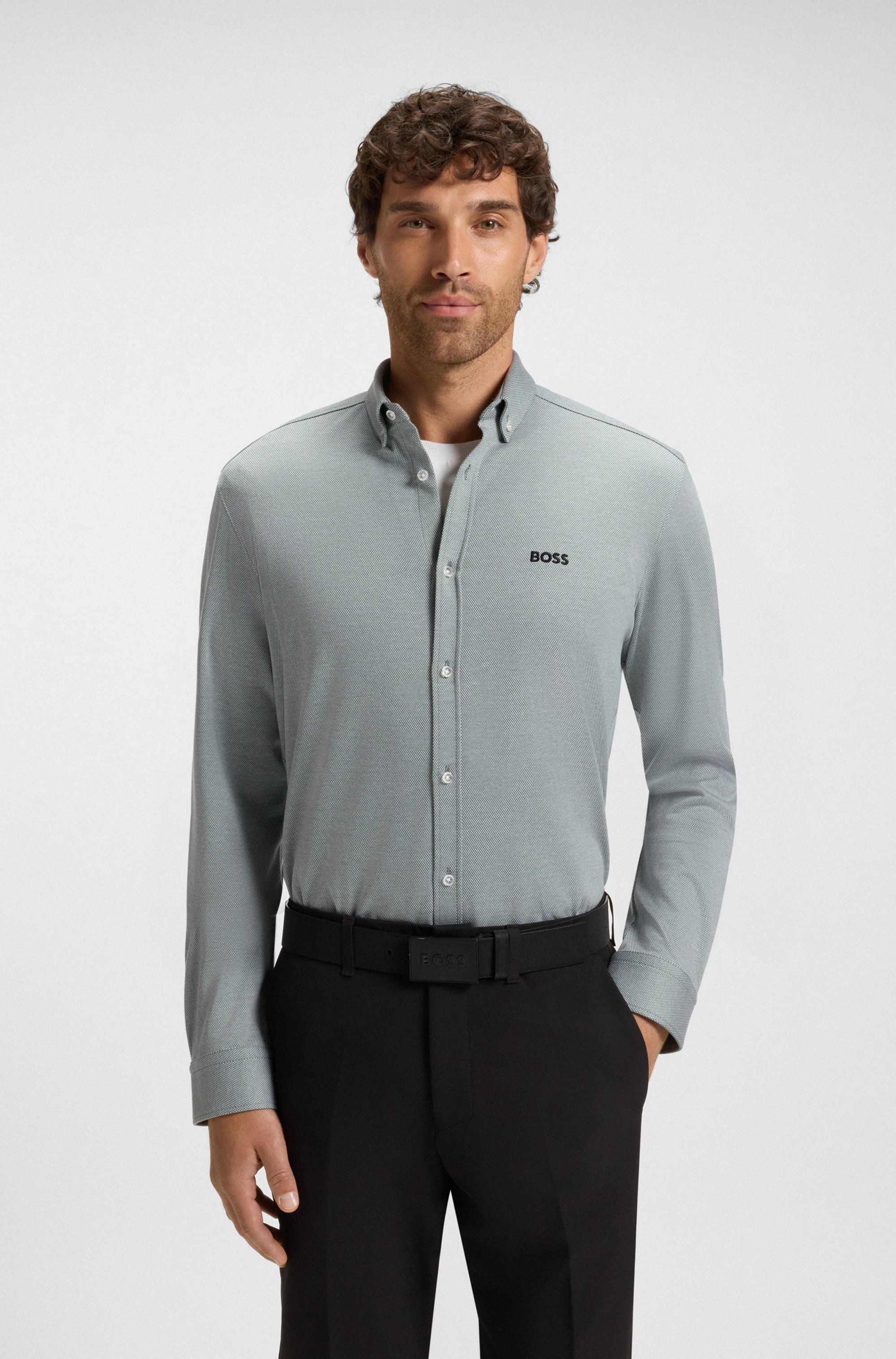 Regular-fit shirt in dynamic cotton jersey