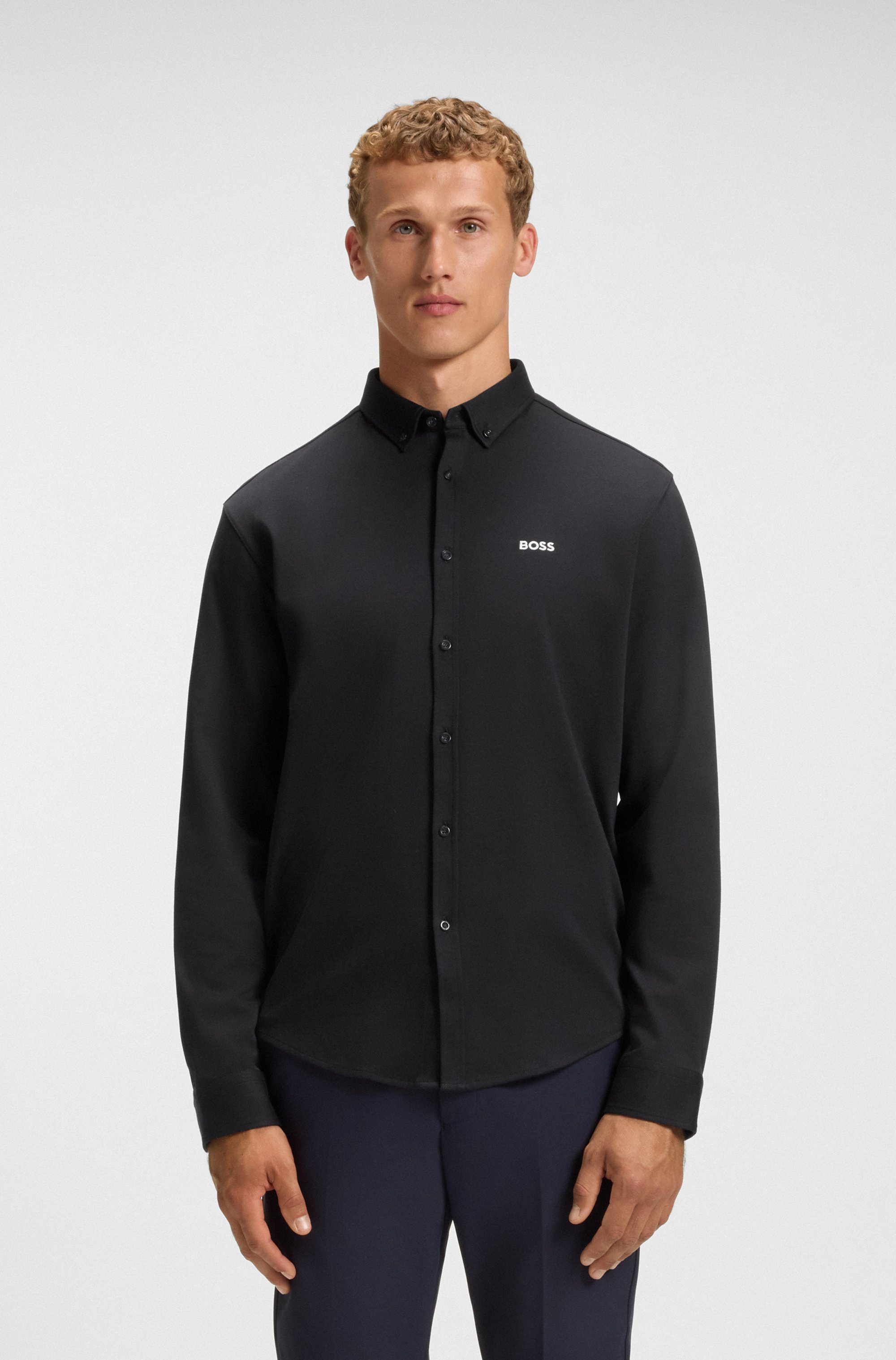 Regular-fit shirt in dynamic cotton jersey