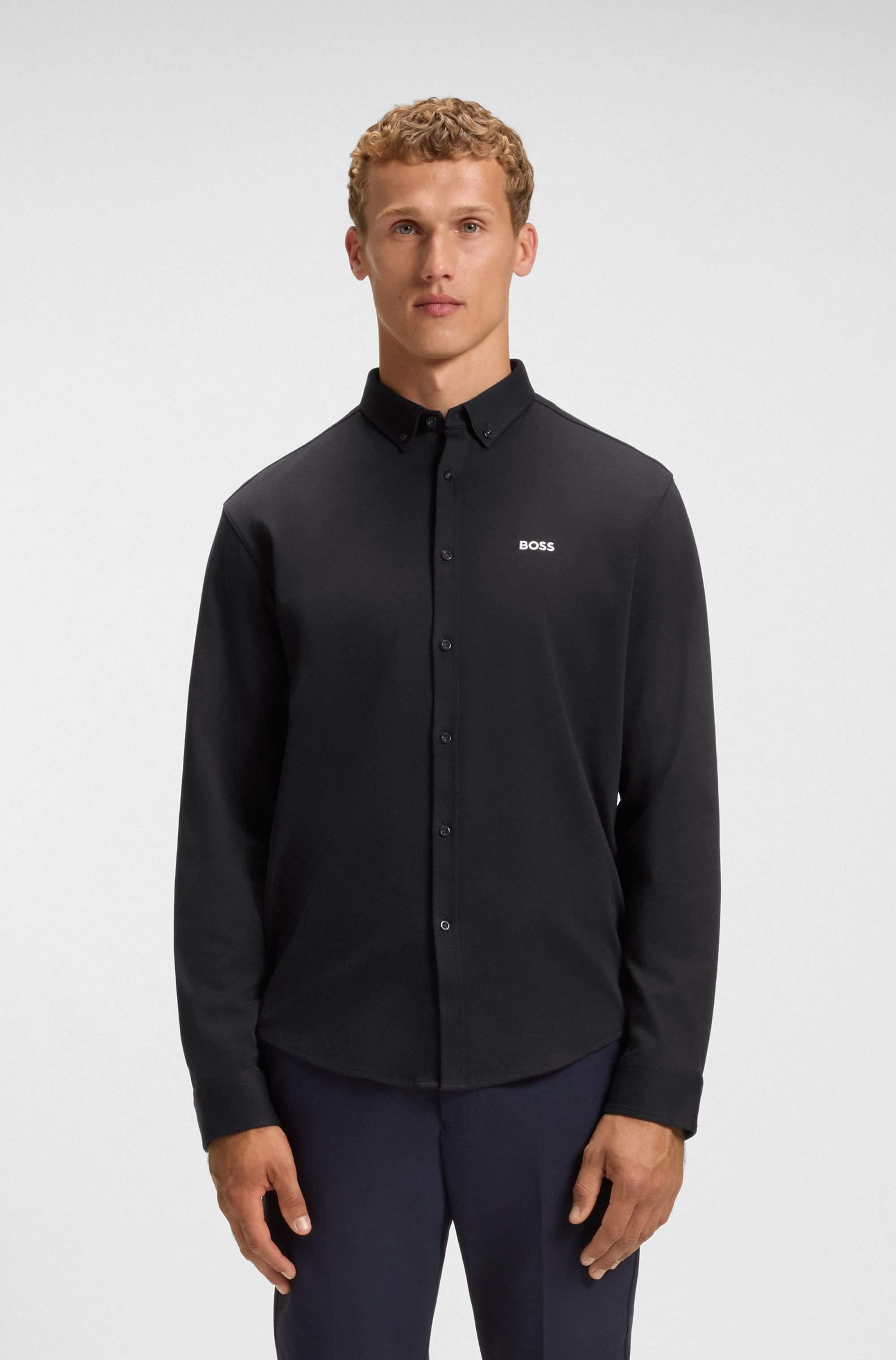 Regular-fit shirt in dynamic cotton jersey