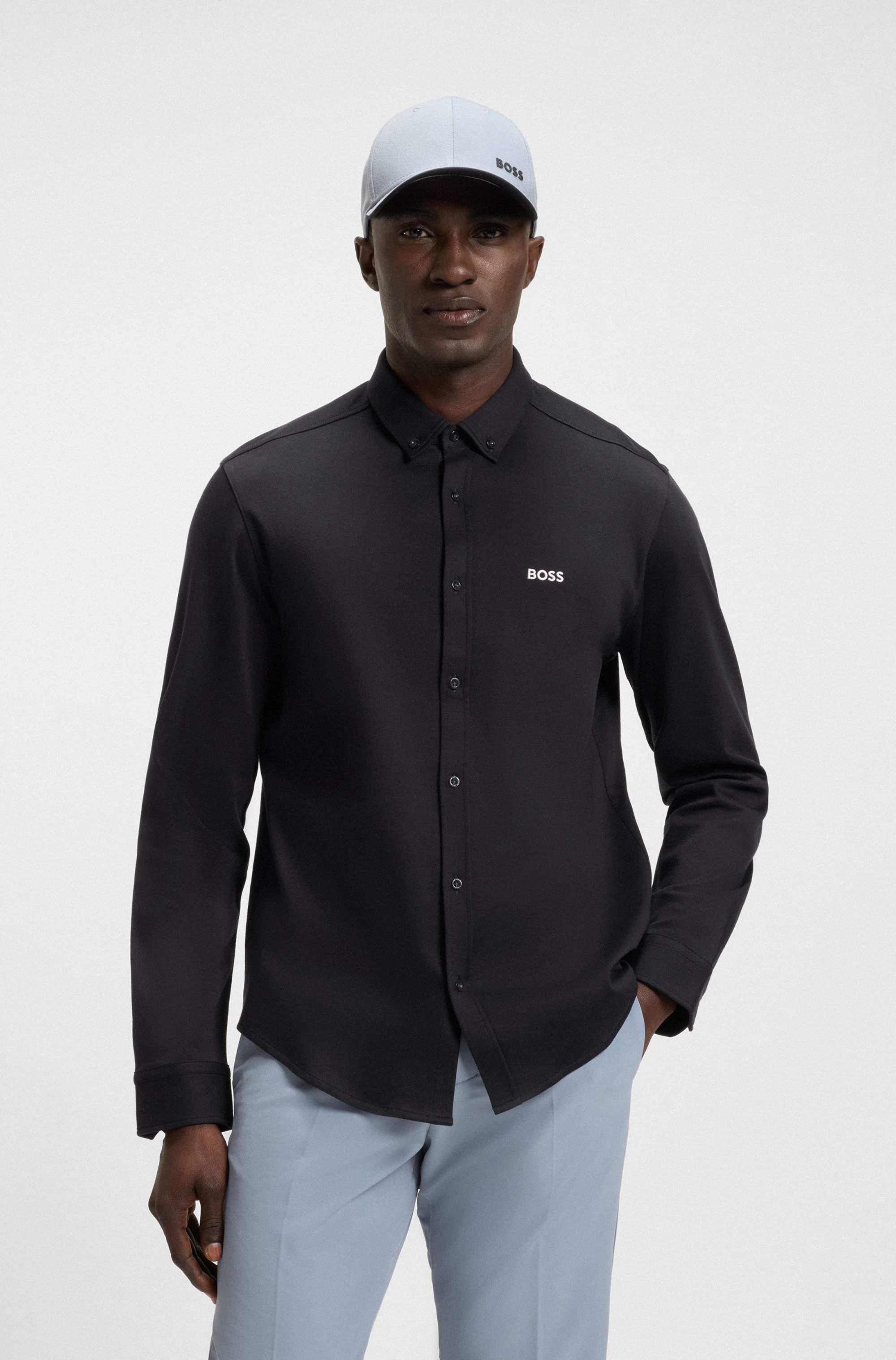 Regular-fit shirt in dynamic cotton jersey
