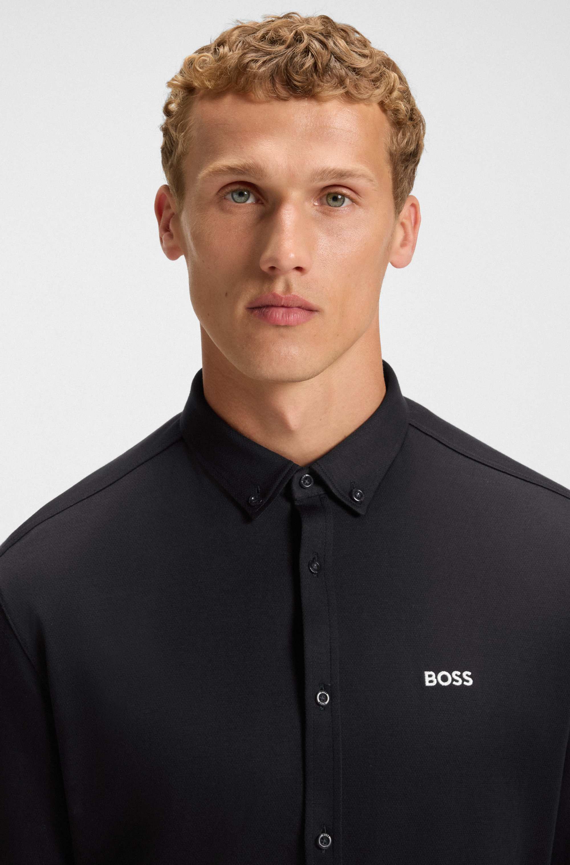 Regular-fit shirt in dynamic cotton jersey