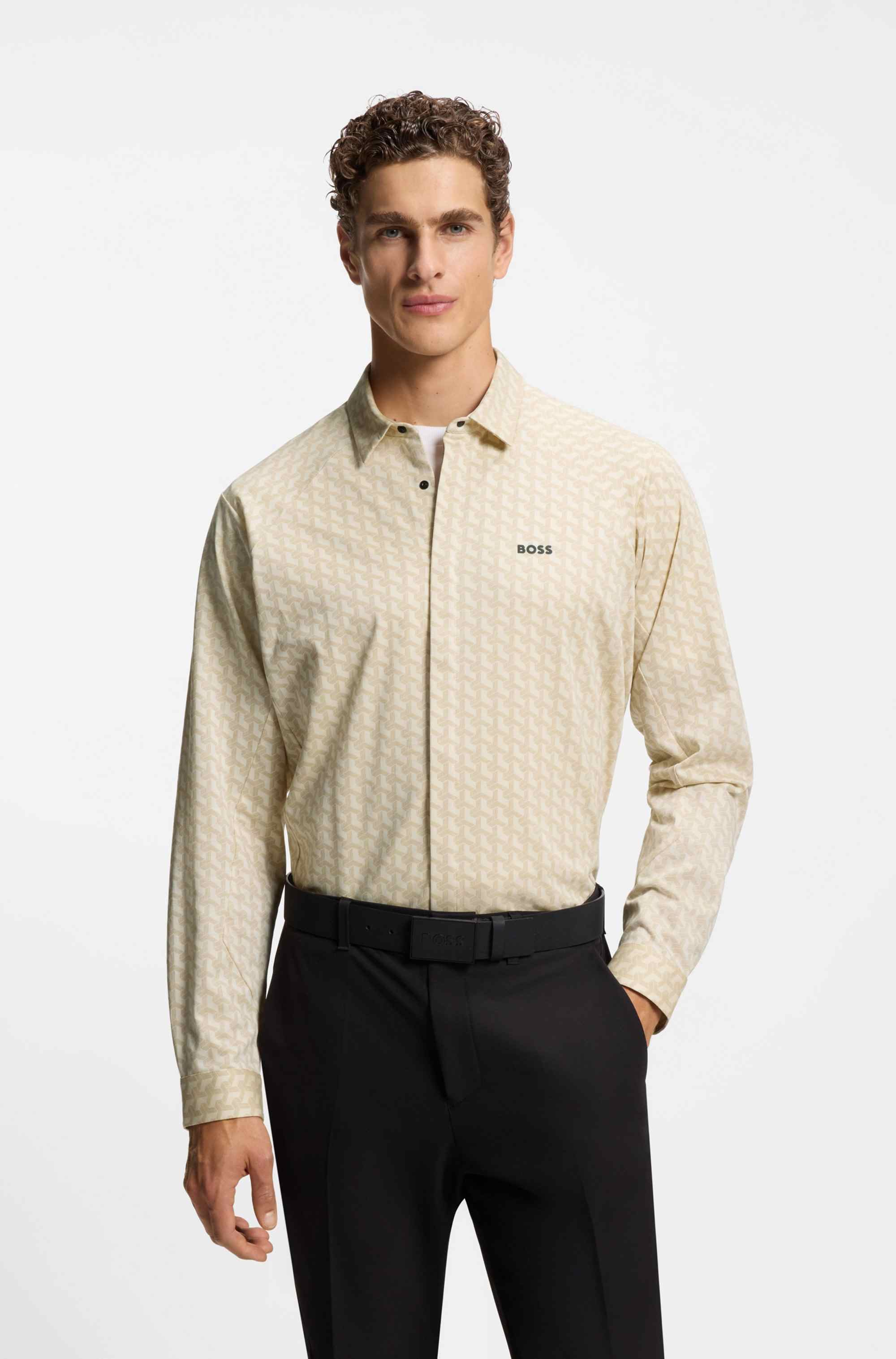 Regular-fit shirt in knitted cotton piqué