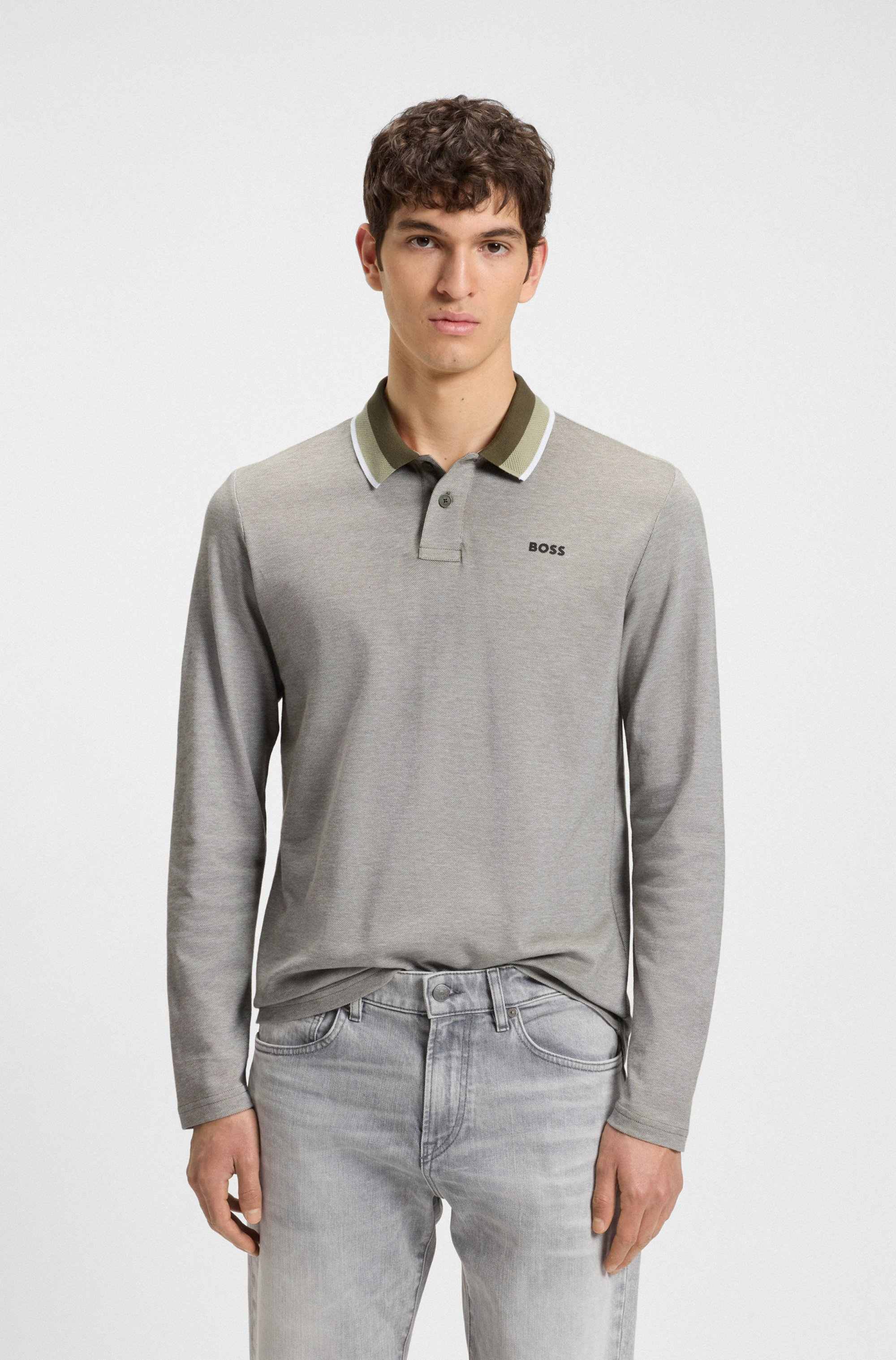 Polo shirt in cotton piqué with striped collar