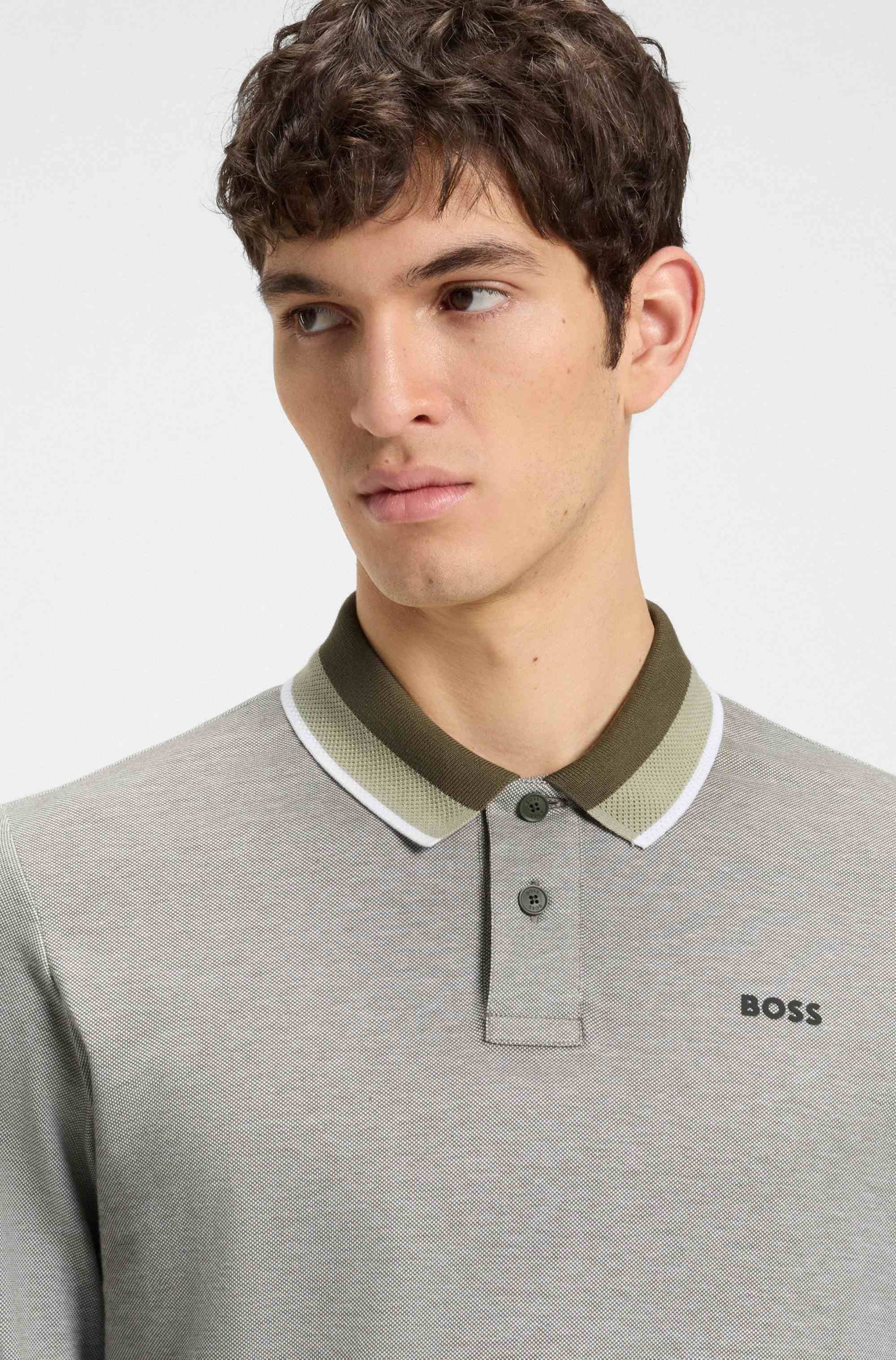 Polo shirt in cotton piqué with striped collar