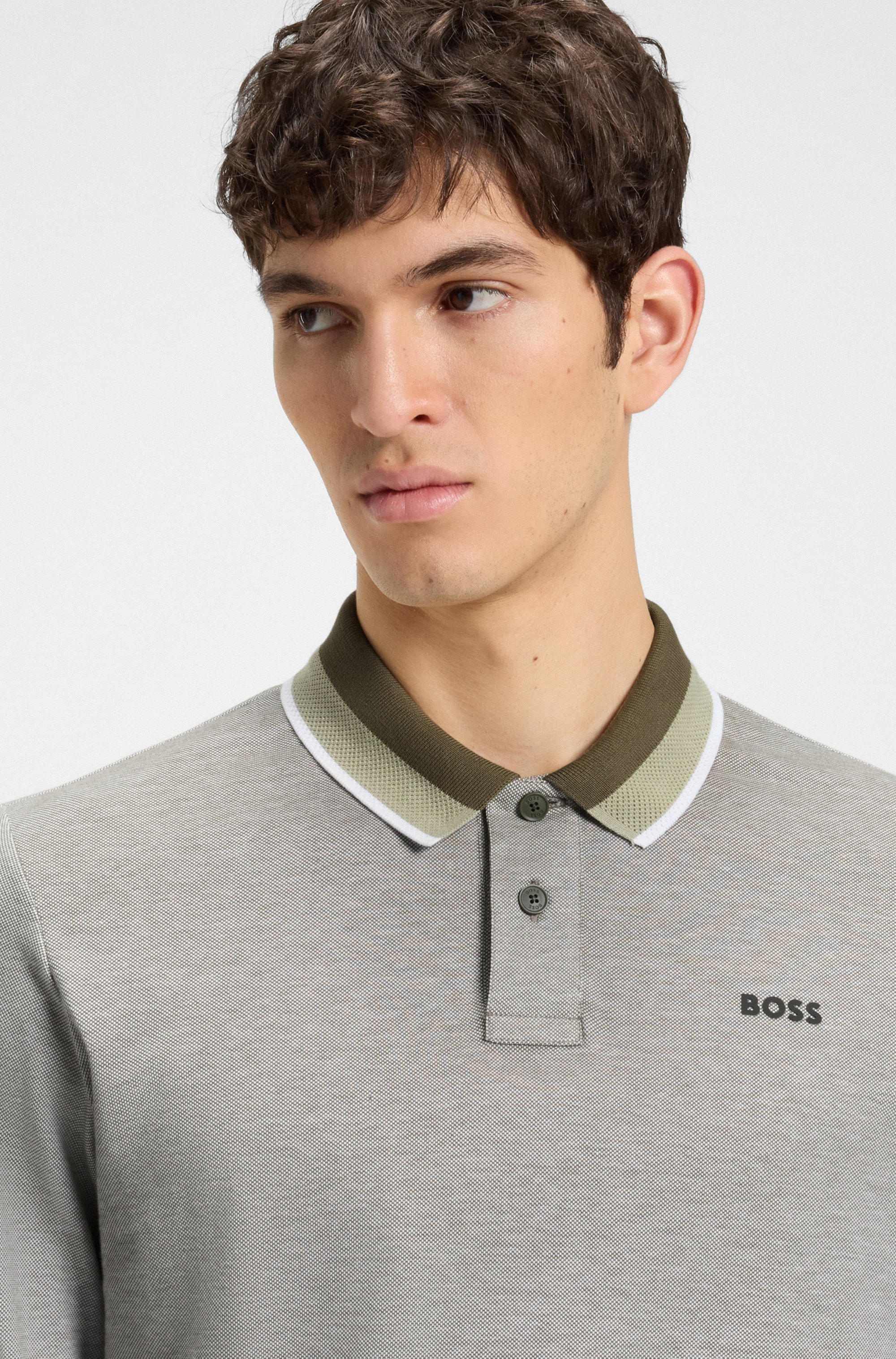 Polo shirt in cotton piqué with striped collar