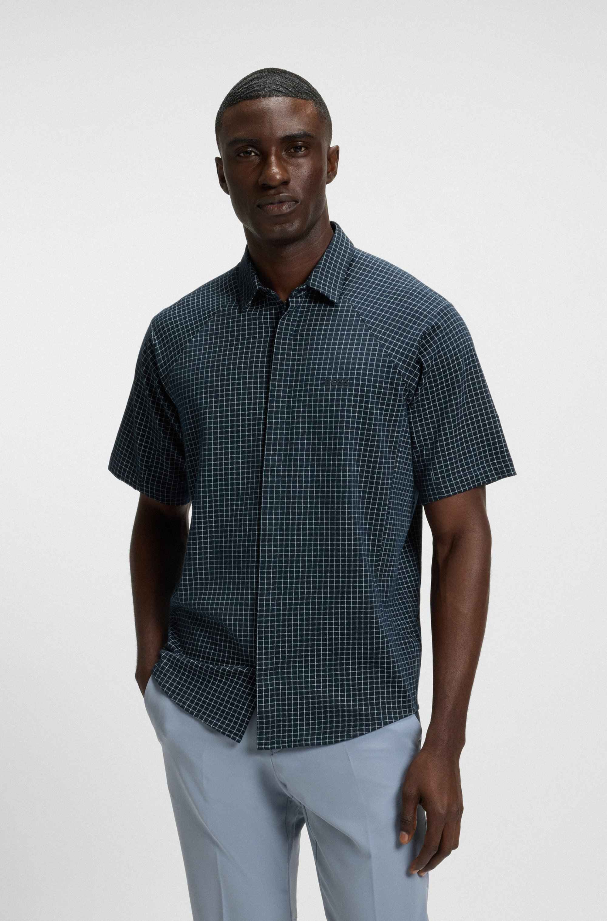Regular-fit shirt in knitted cotton piqué