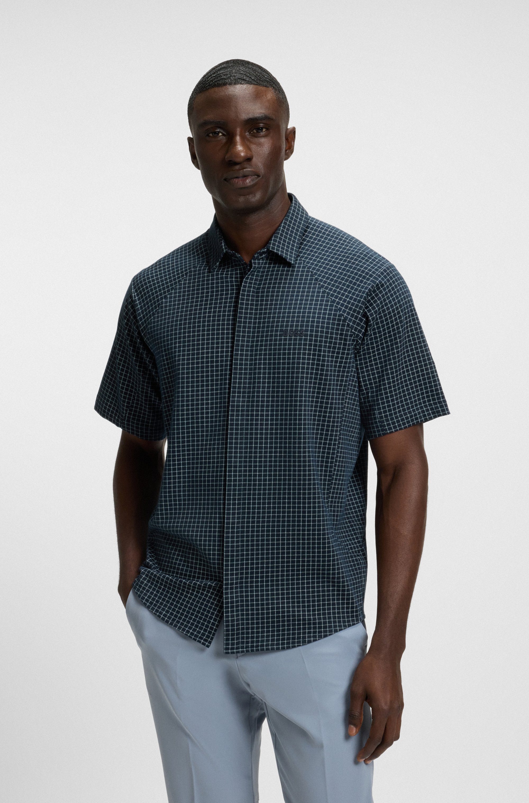 Regular-fit shirt in knitted cotton piqué