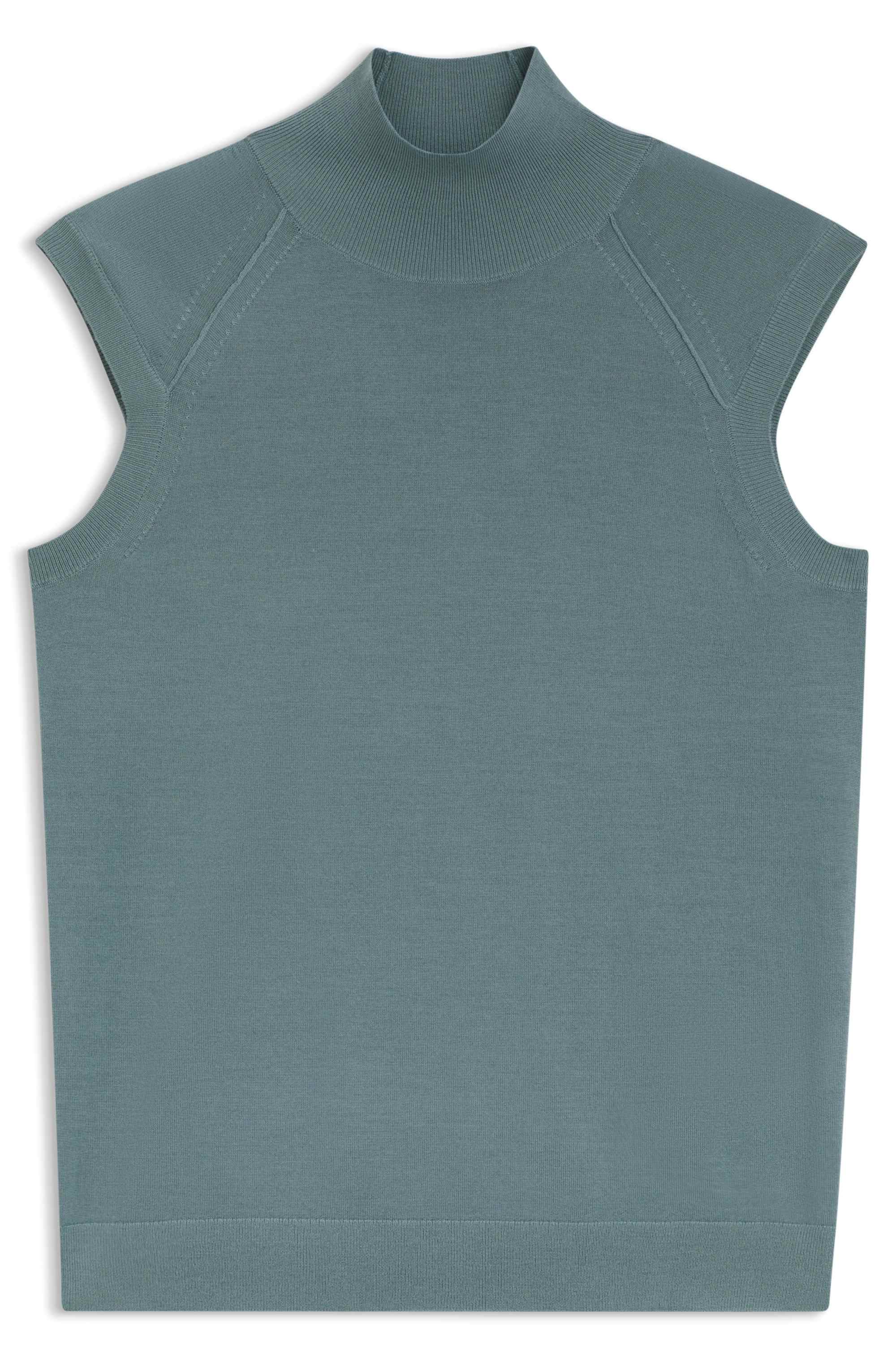 Sleeveless top in merino wool with mock neckline