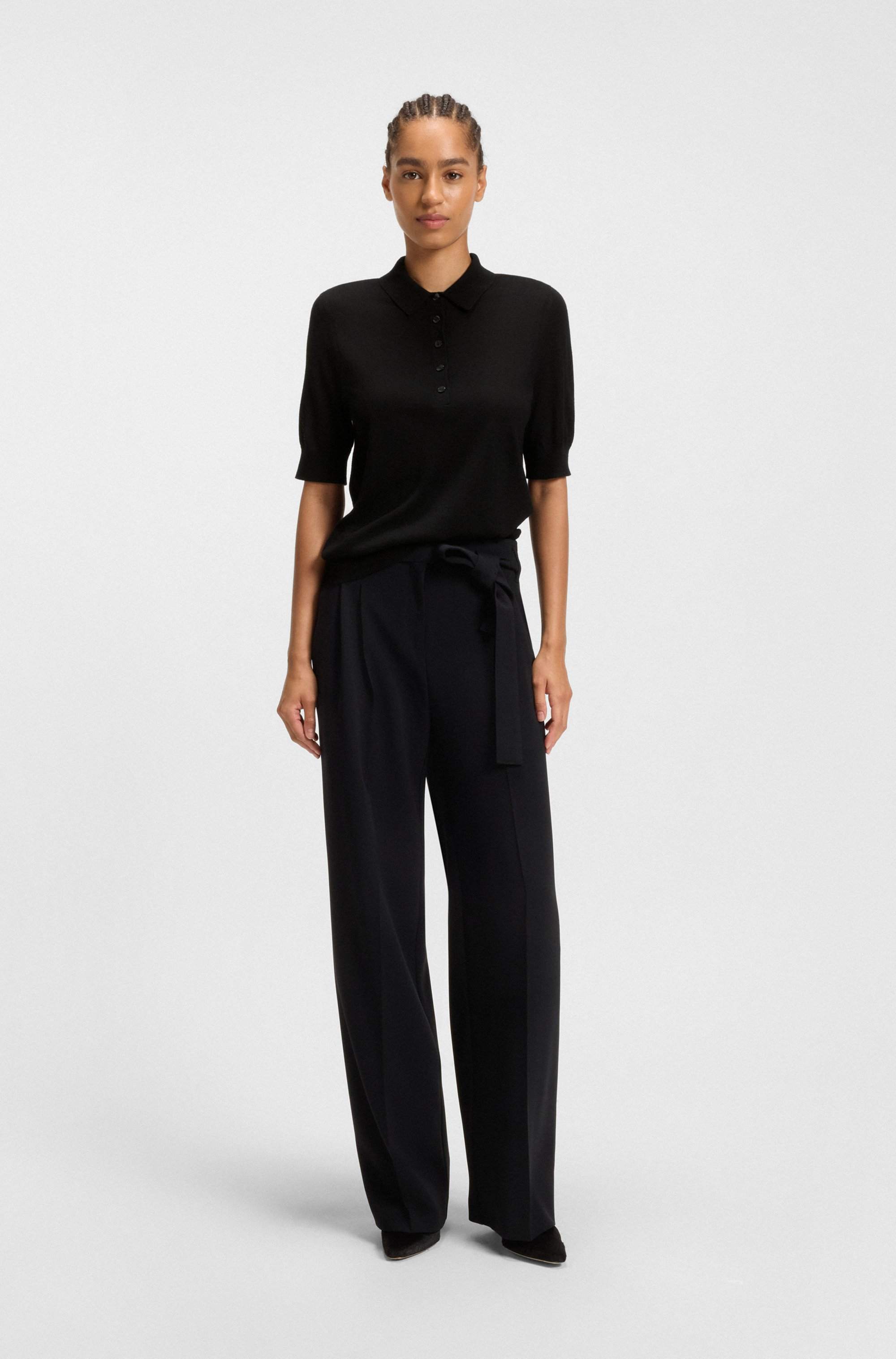 Merino-wool polo sweater with five-button placket