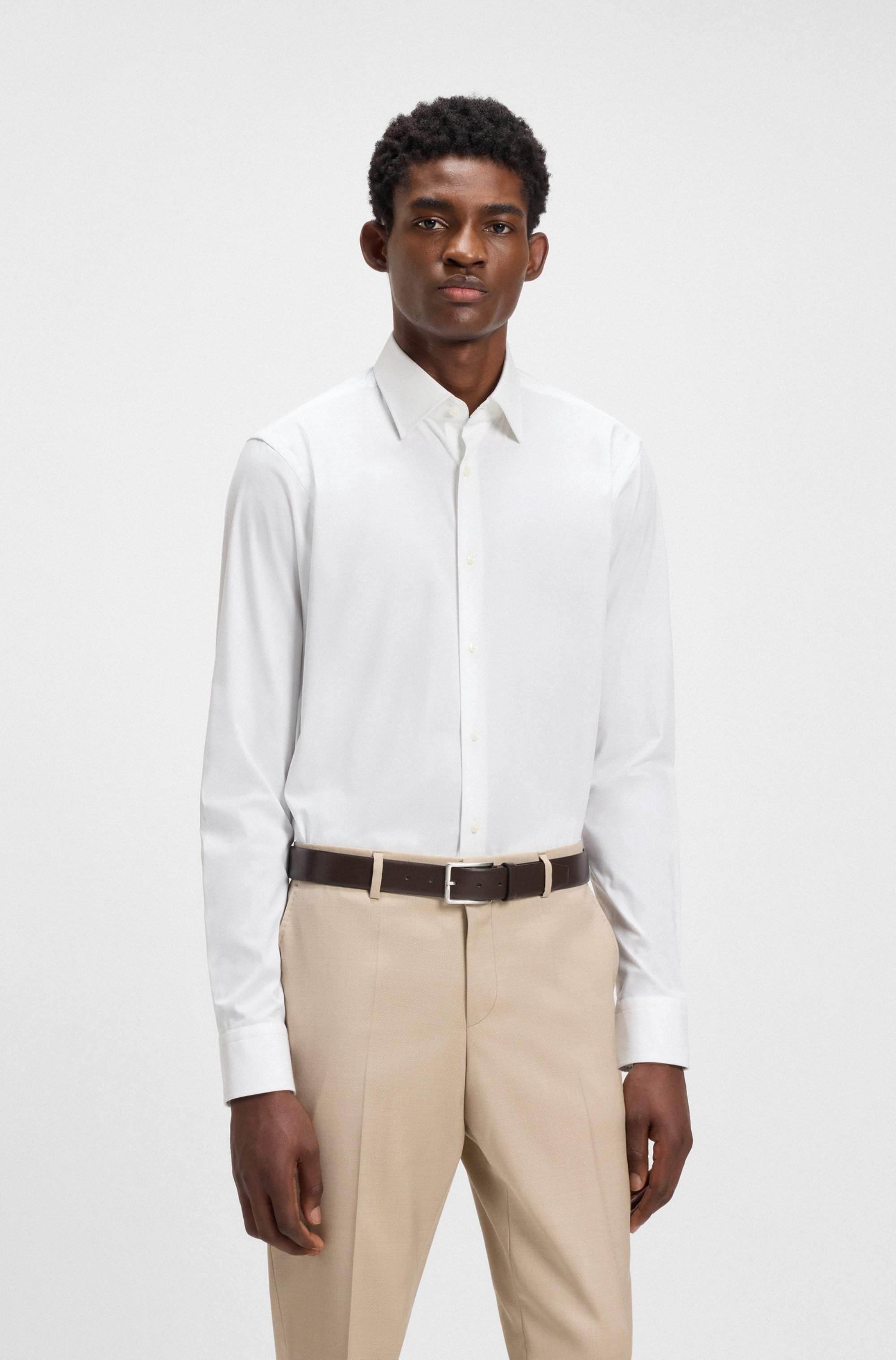Regular-fit shirt in easy-iron stretch-cotton poplin