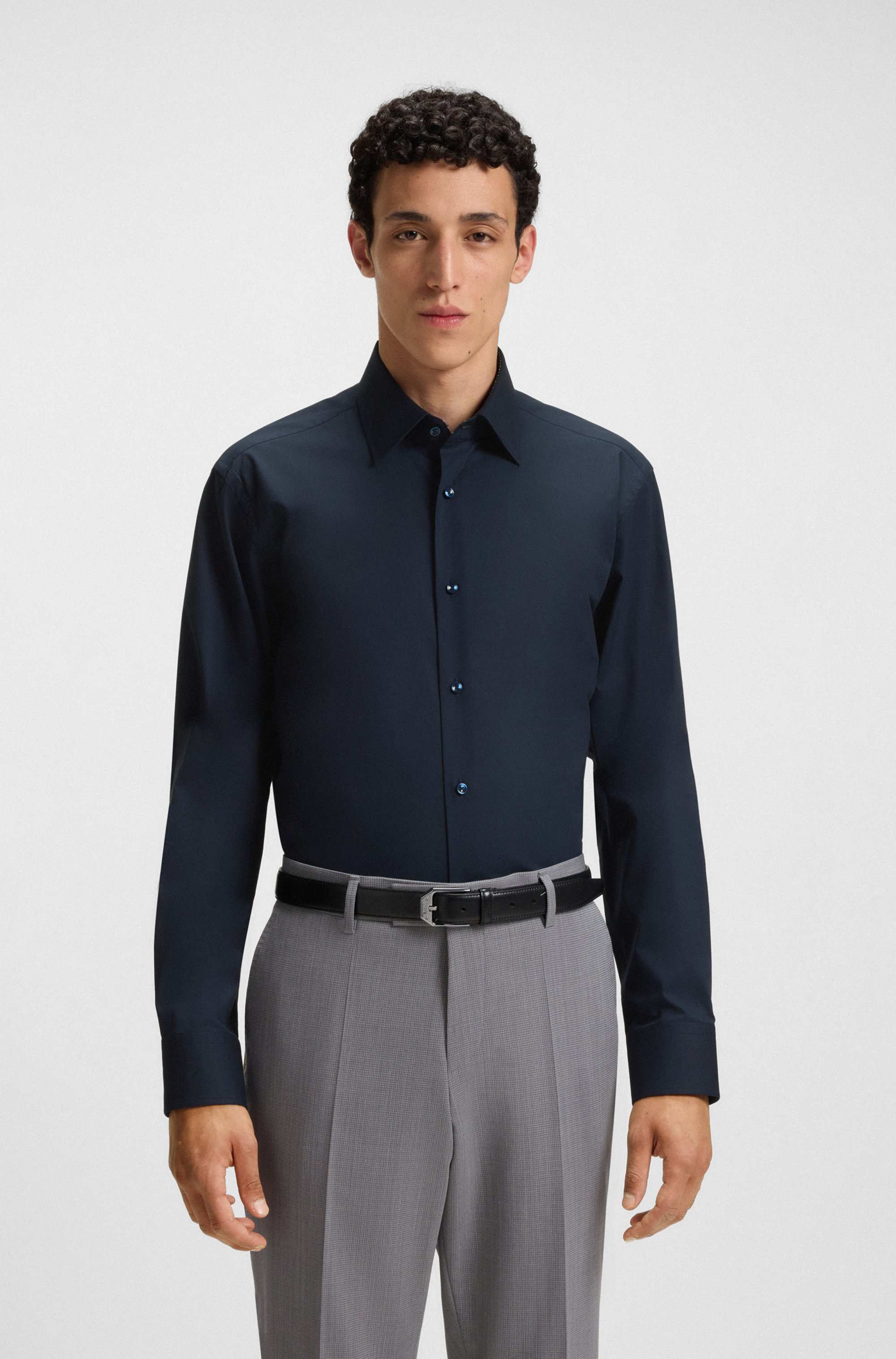 Regular-fit shirt in easy-iron stretch-cotton poplin