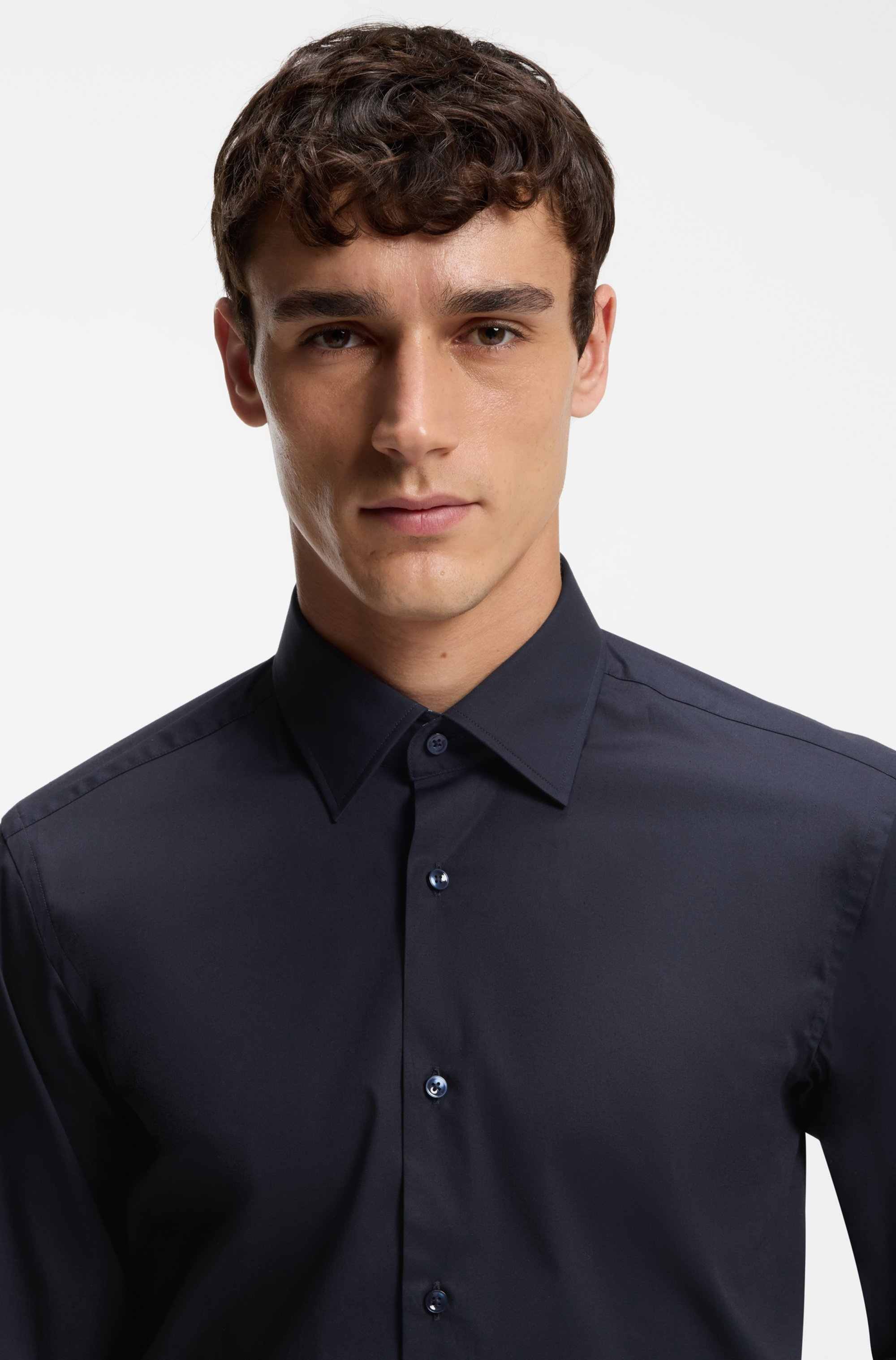 Regular-fit shirt in easy-iron stretch-cotton poplin