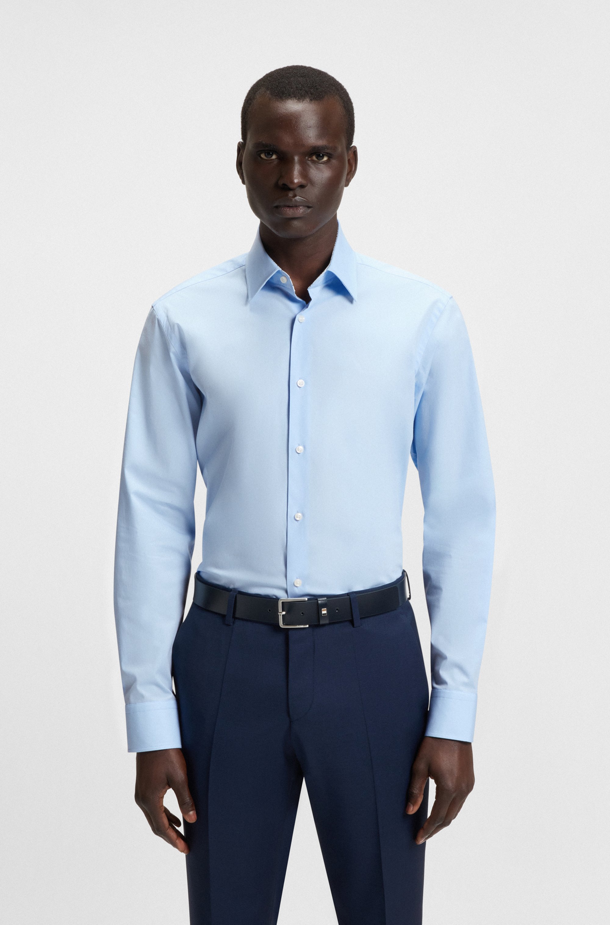 Regular-fit shirt in easy-iron stretch-cotton poplin