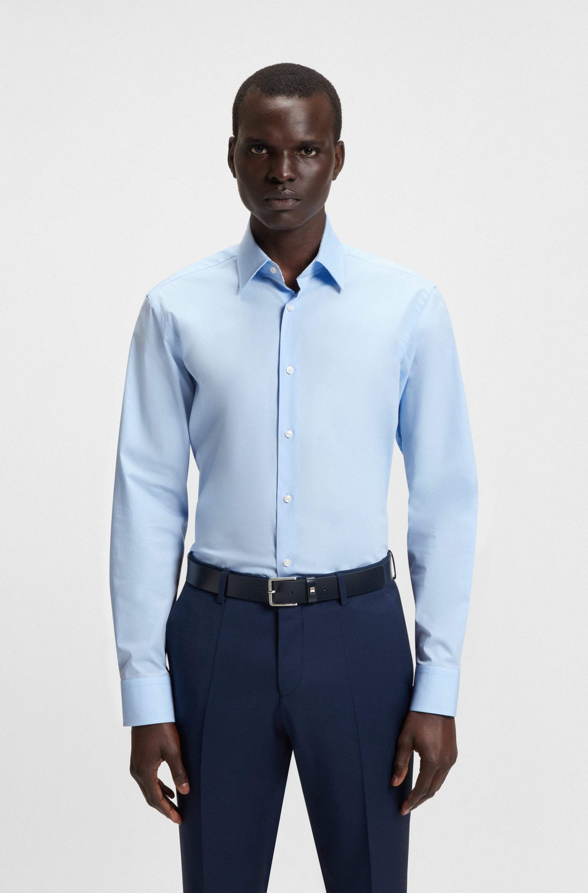 Regular-fit shirt in easy-iron stretch-cotton poplin