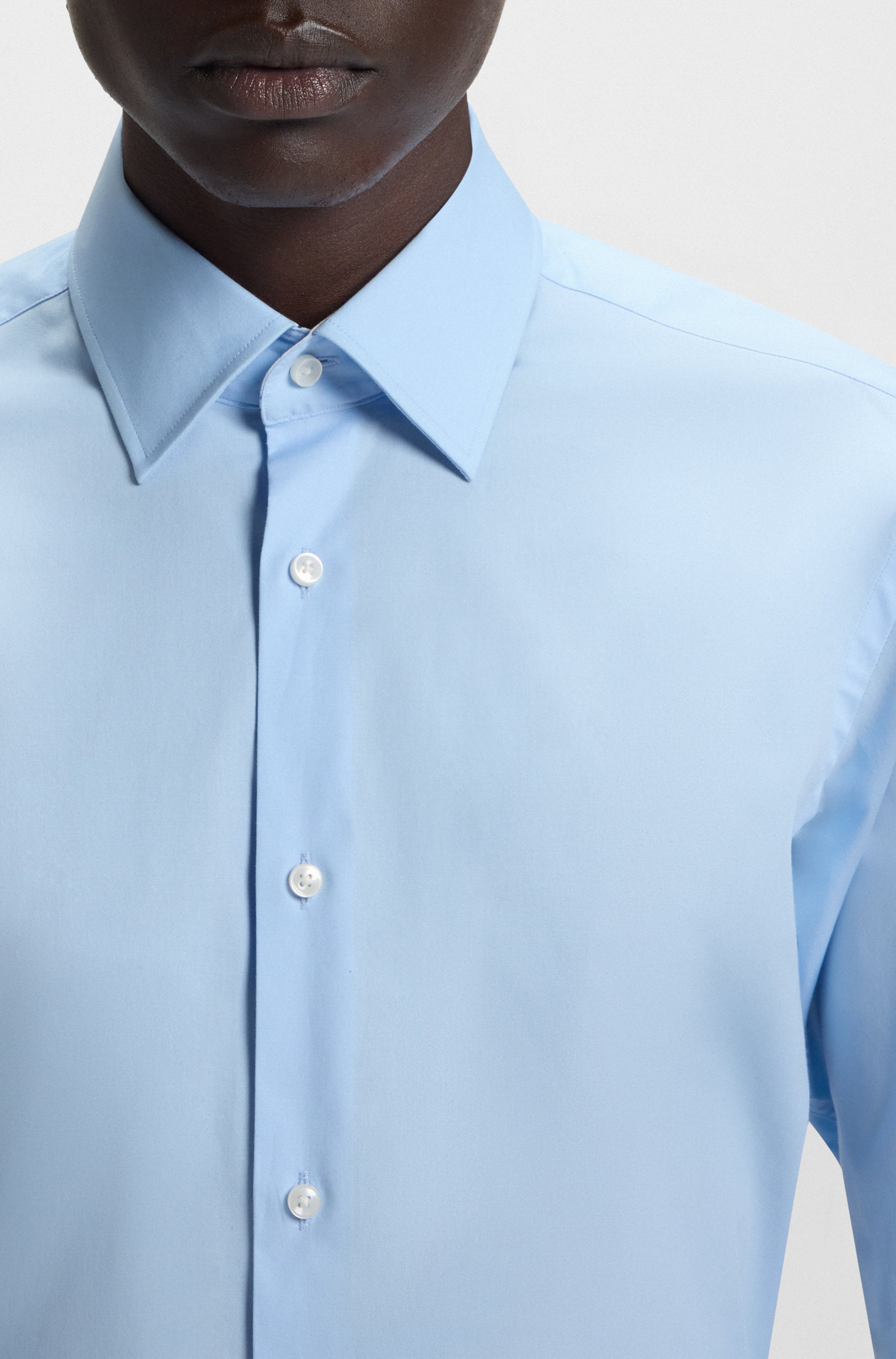 Regular-fit shirt in easy-iron stretch-cotton poplin
