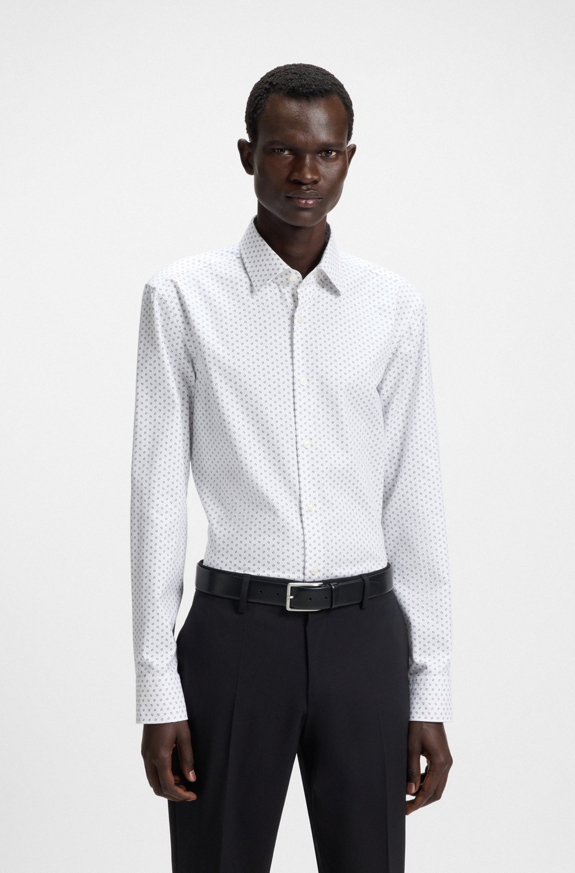 Slim-fit shirt in printed Oxford stretch cotton