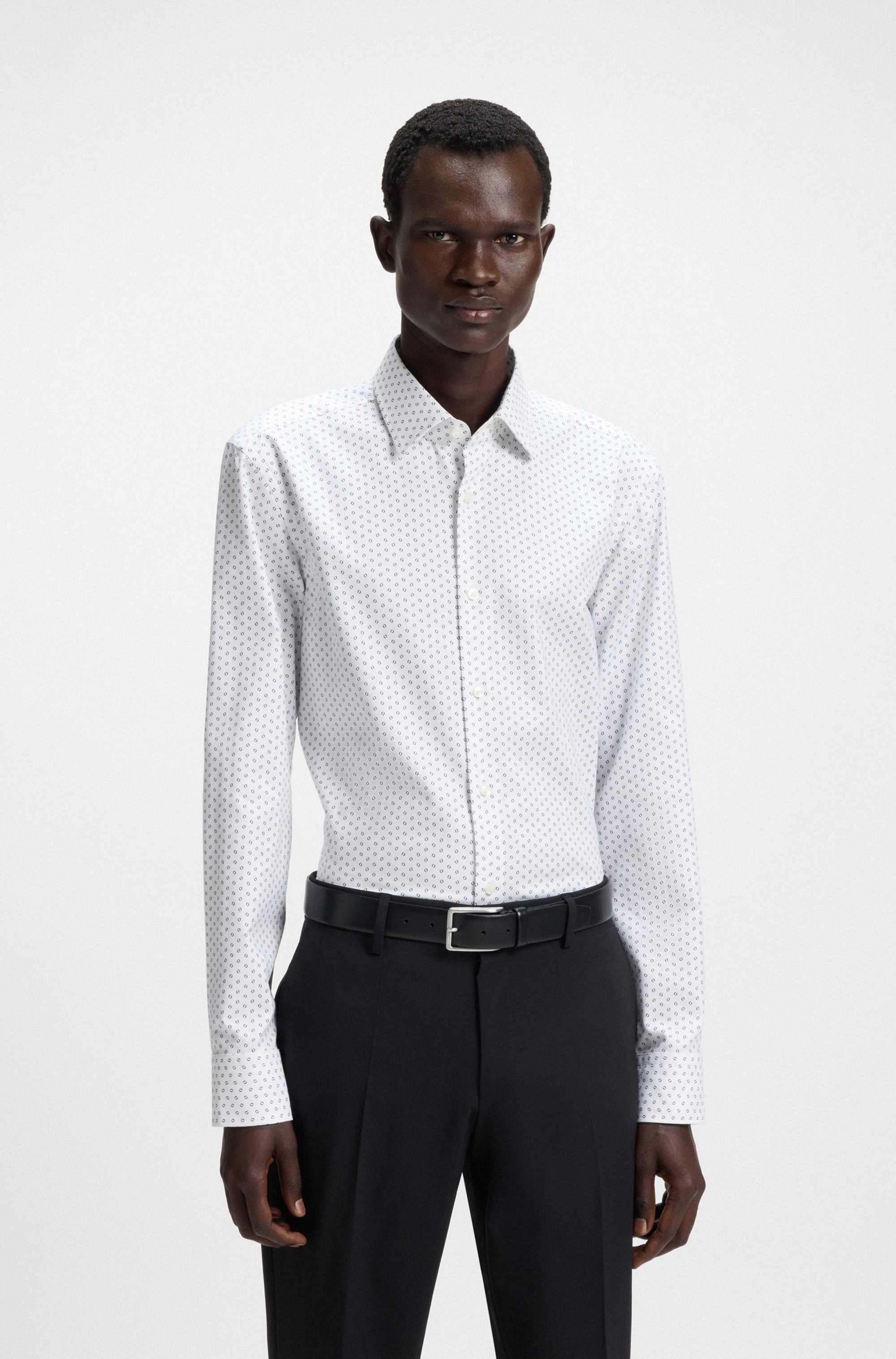 Slim-fit shirt in printed Oxford stretch cotton
