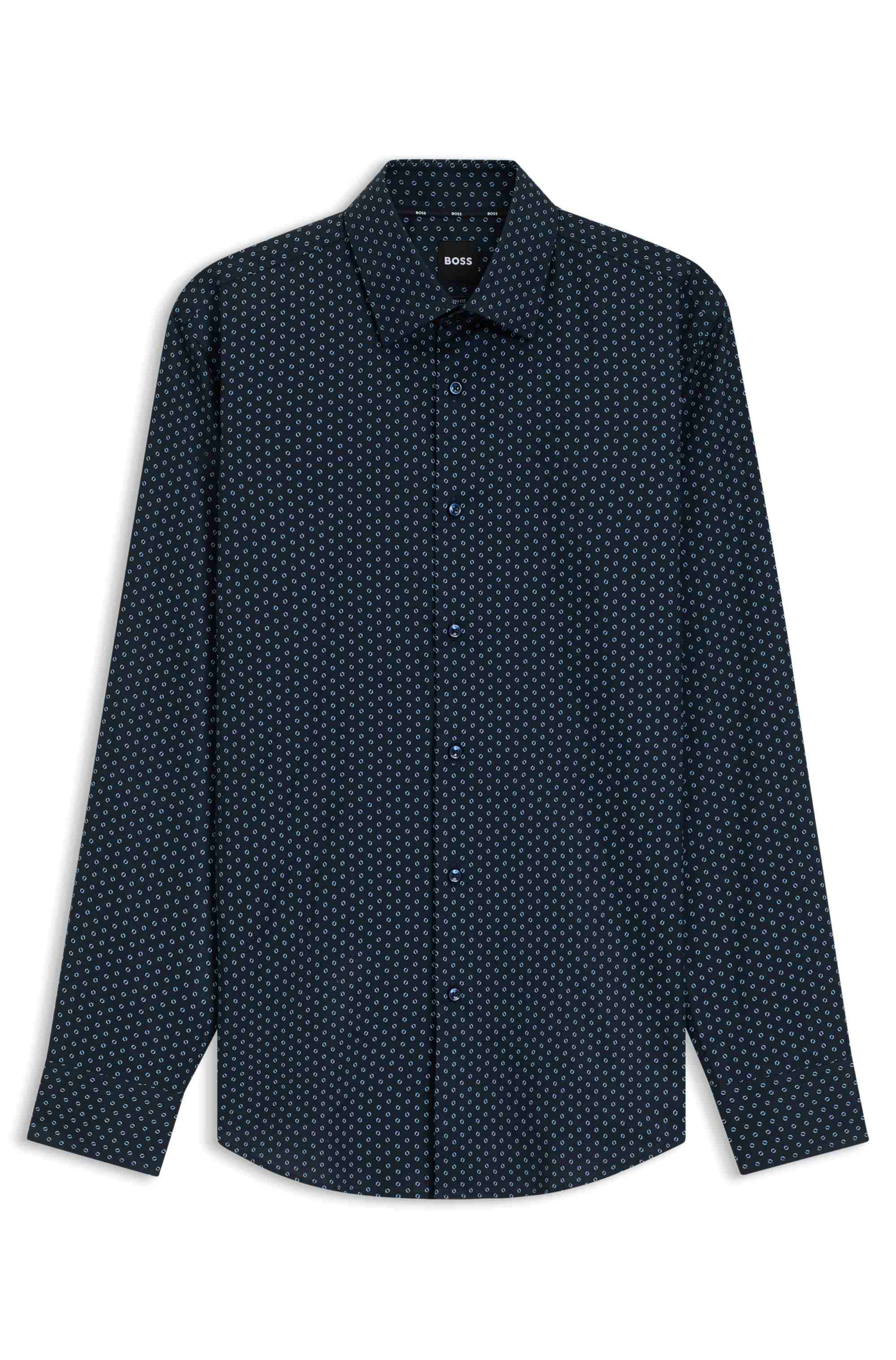 Slim-fit shirt in printed Oxford stretch cotton