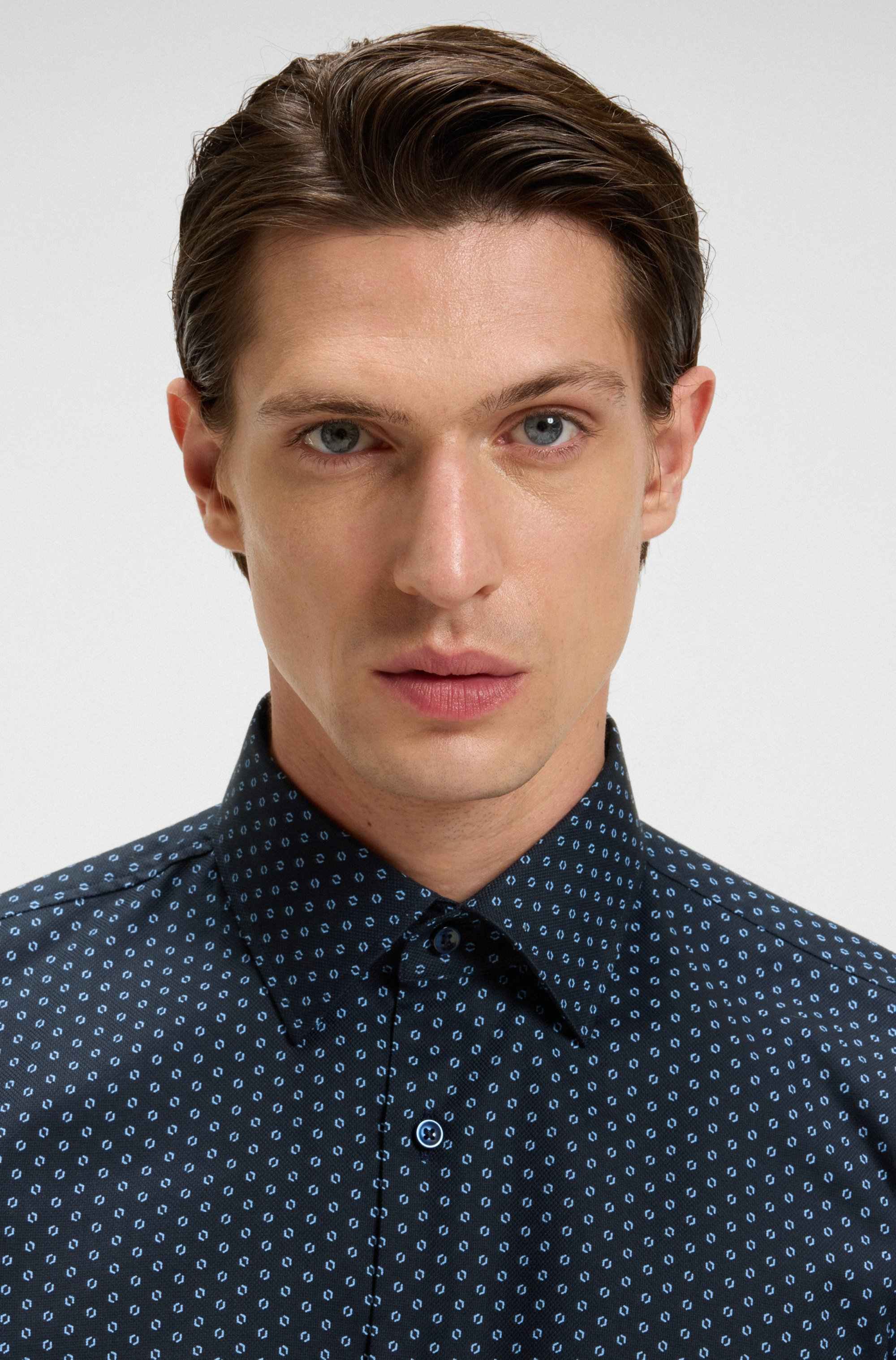 Slim-fit shirt in printed Oxford stretch cotton