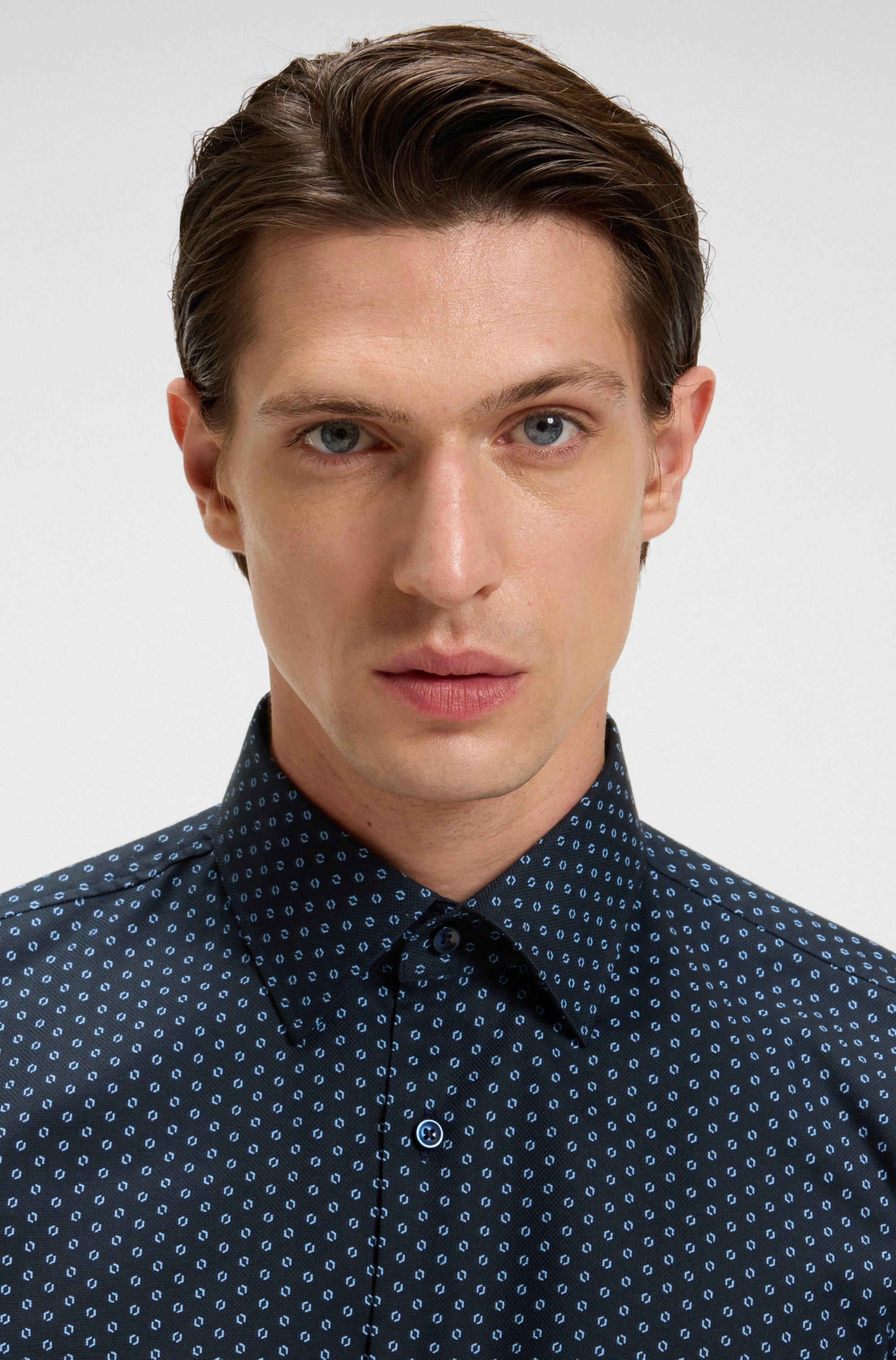 Slim-fit shirt in printed Oxford stretch cotton