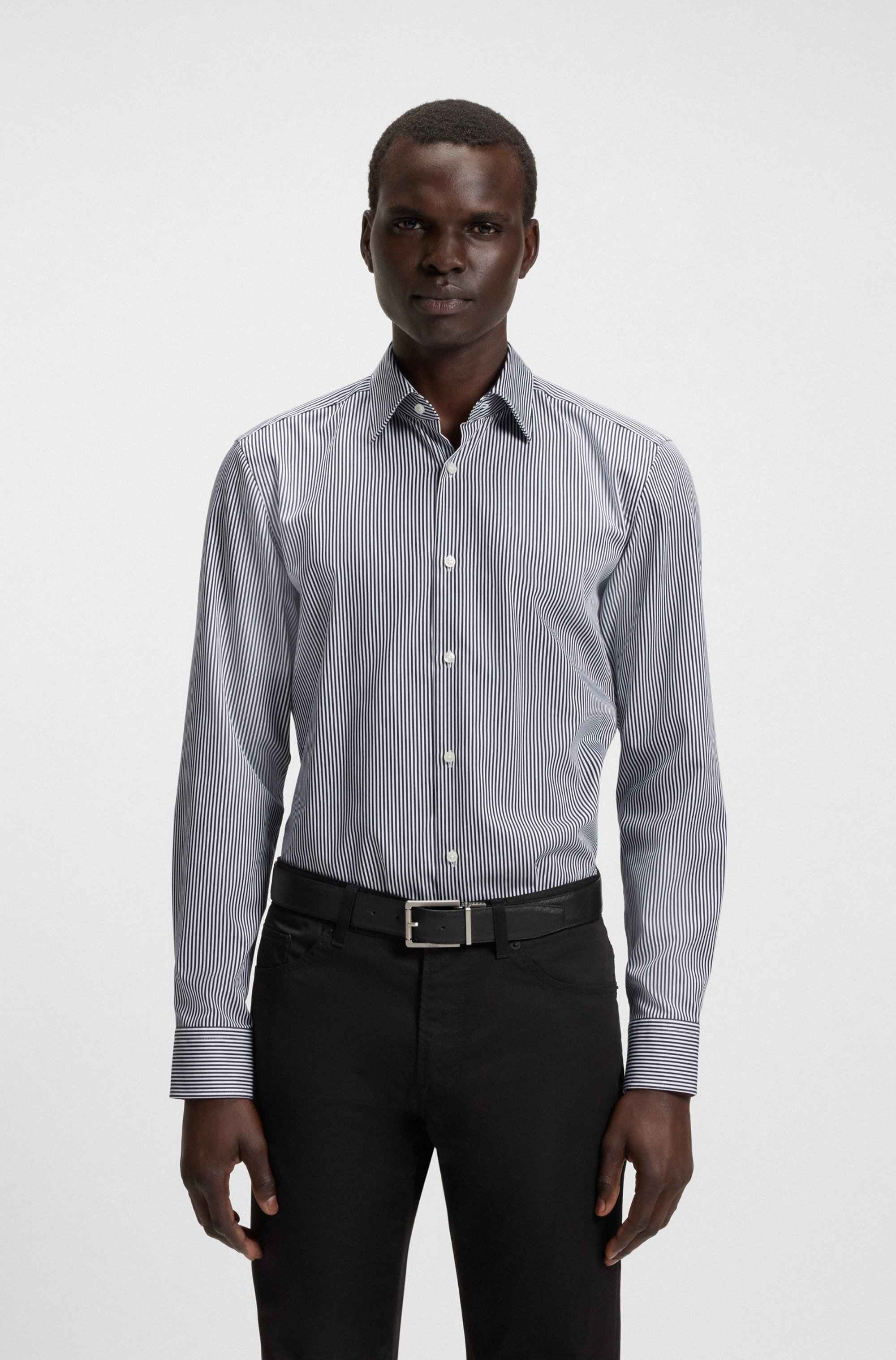 Slim-fit shirt in easy-iron striped cotton