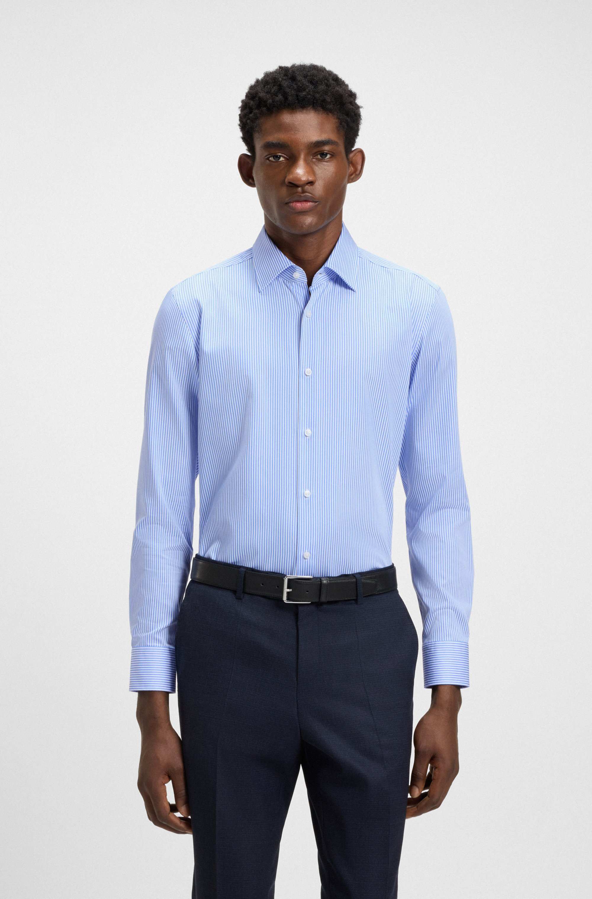 Slim-fit shirt in easy-iron striped cotton