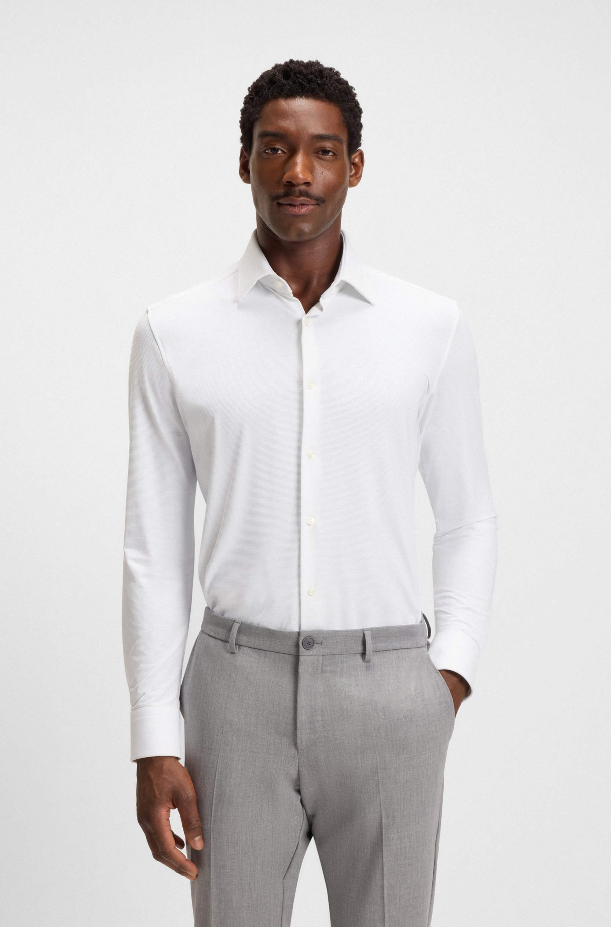 Slim-fit shirt in structured performance-stretch jersey