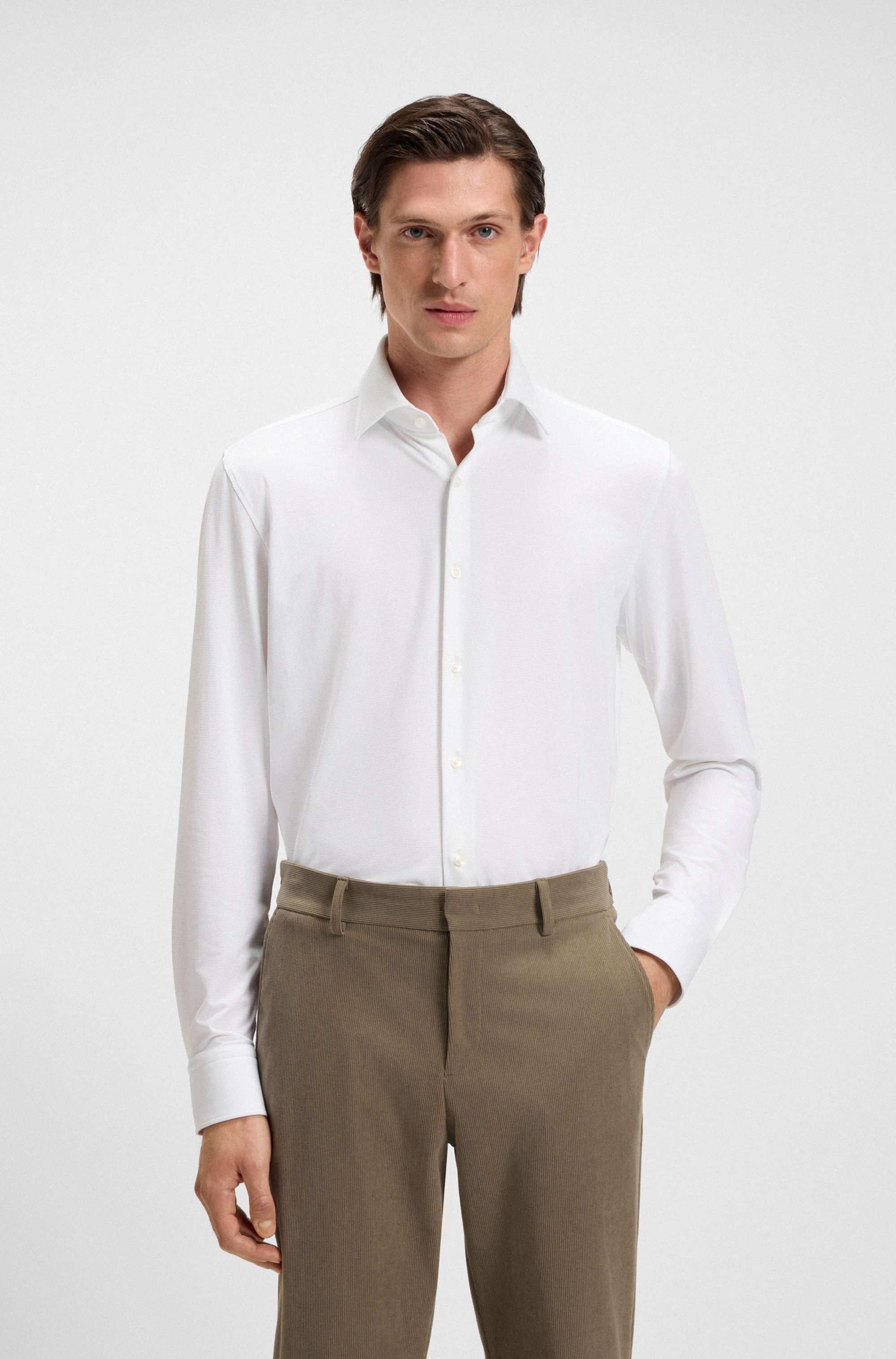 Slim-fit shirt in structured performance-stretch jersey