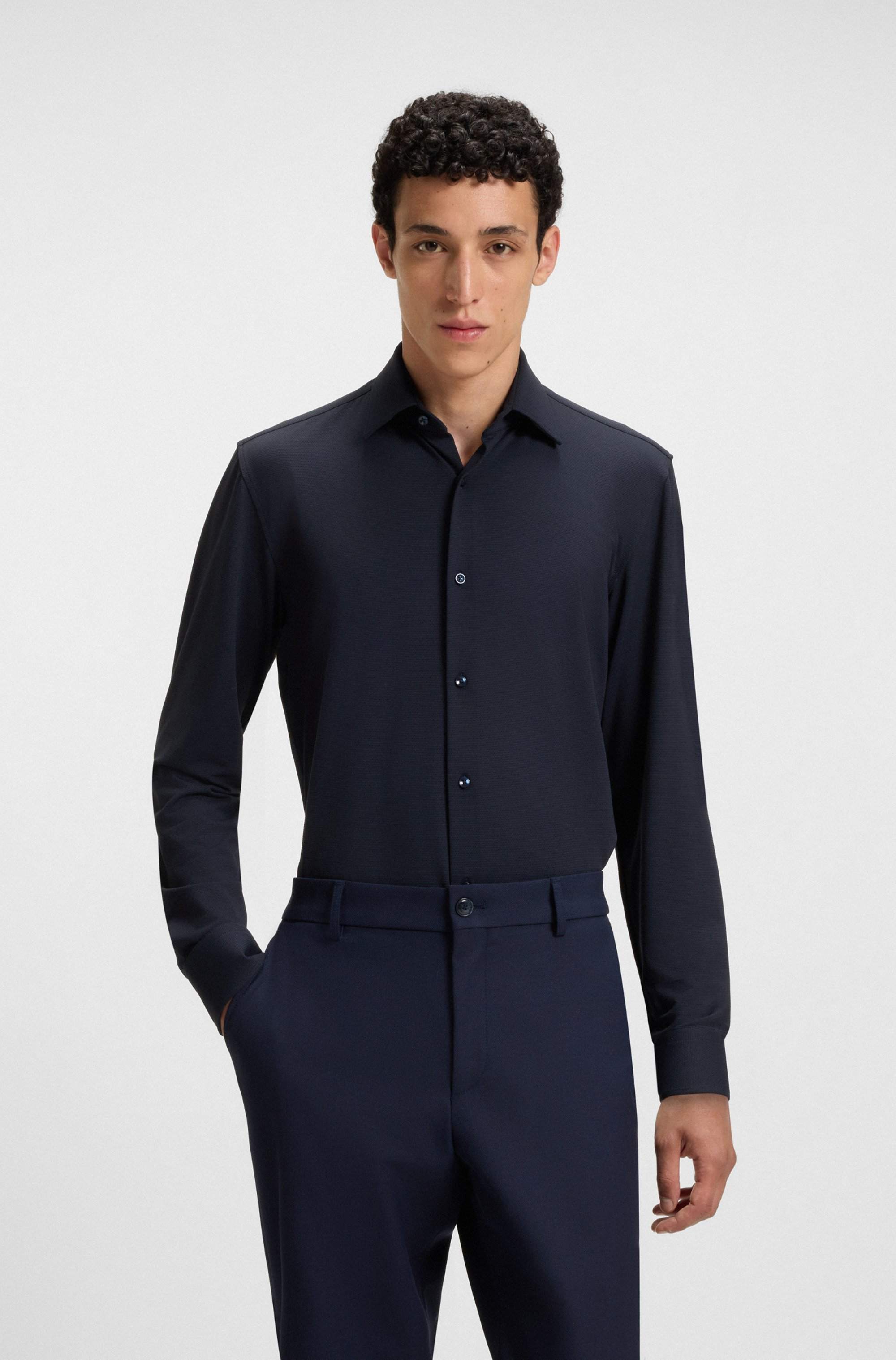 Slim-fit shirt in structured performance-stretch jersey
