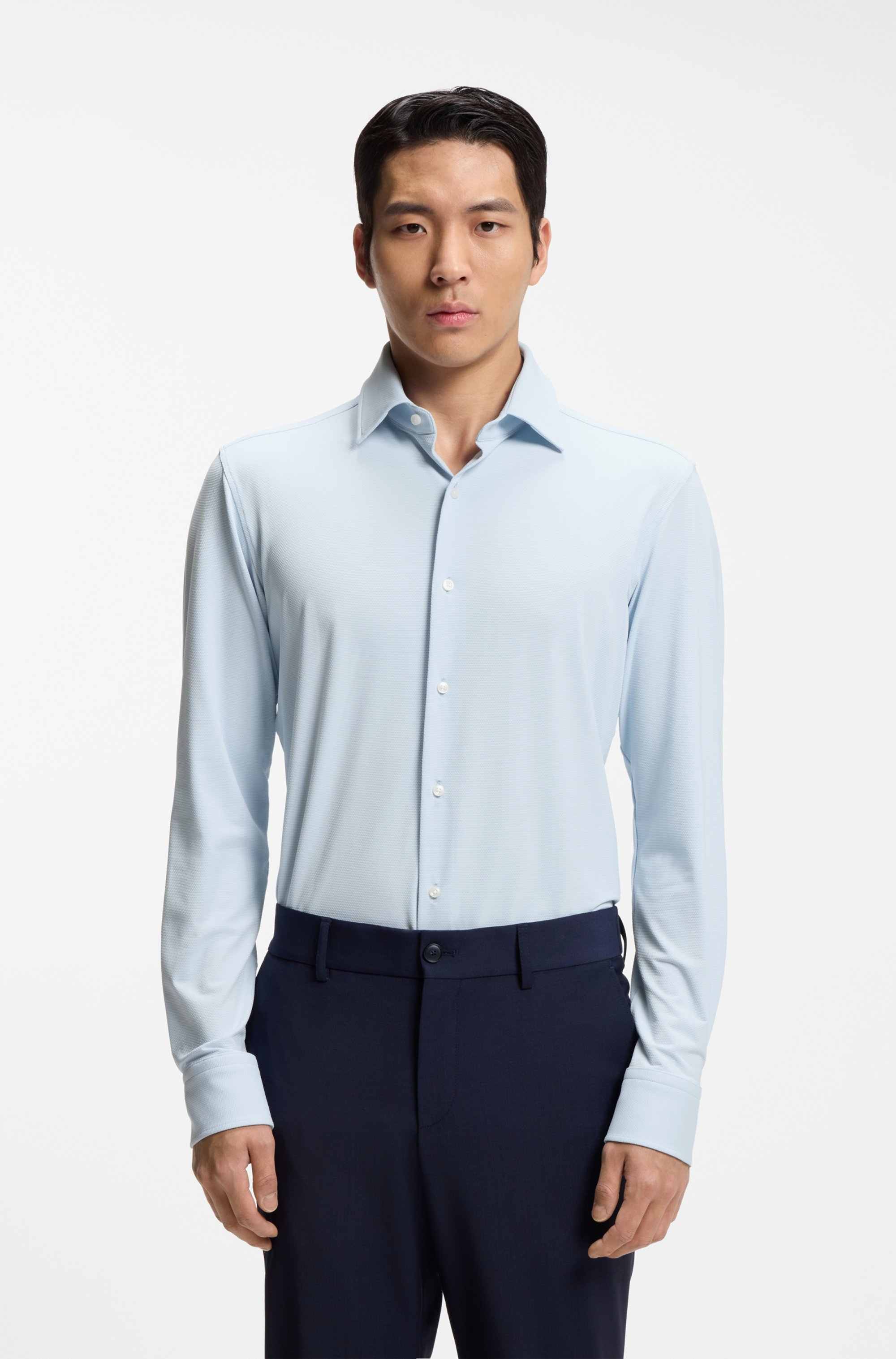Slim-fit shirt in structured performance-stretch jersey