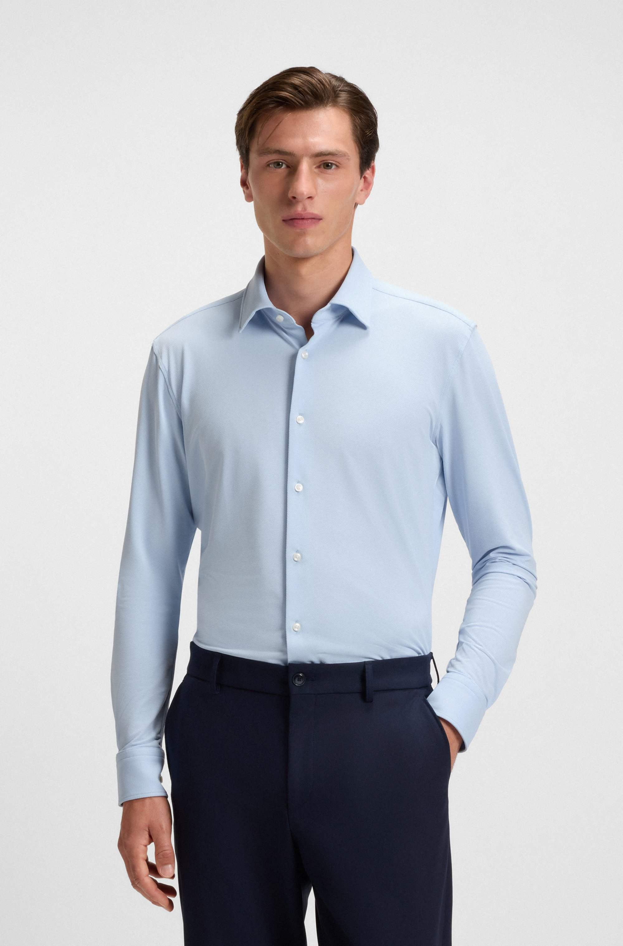 Slim-fit shirt in structured performance-stretch jersey