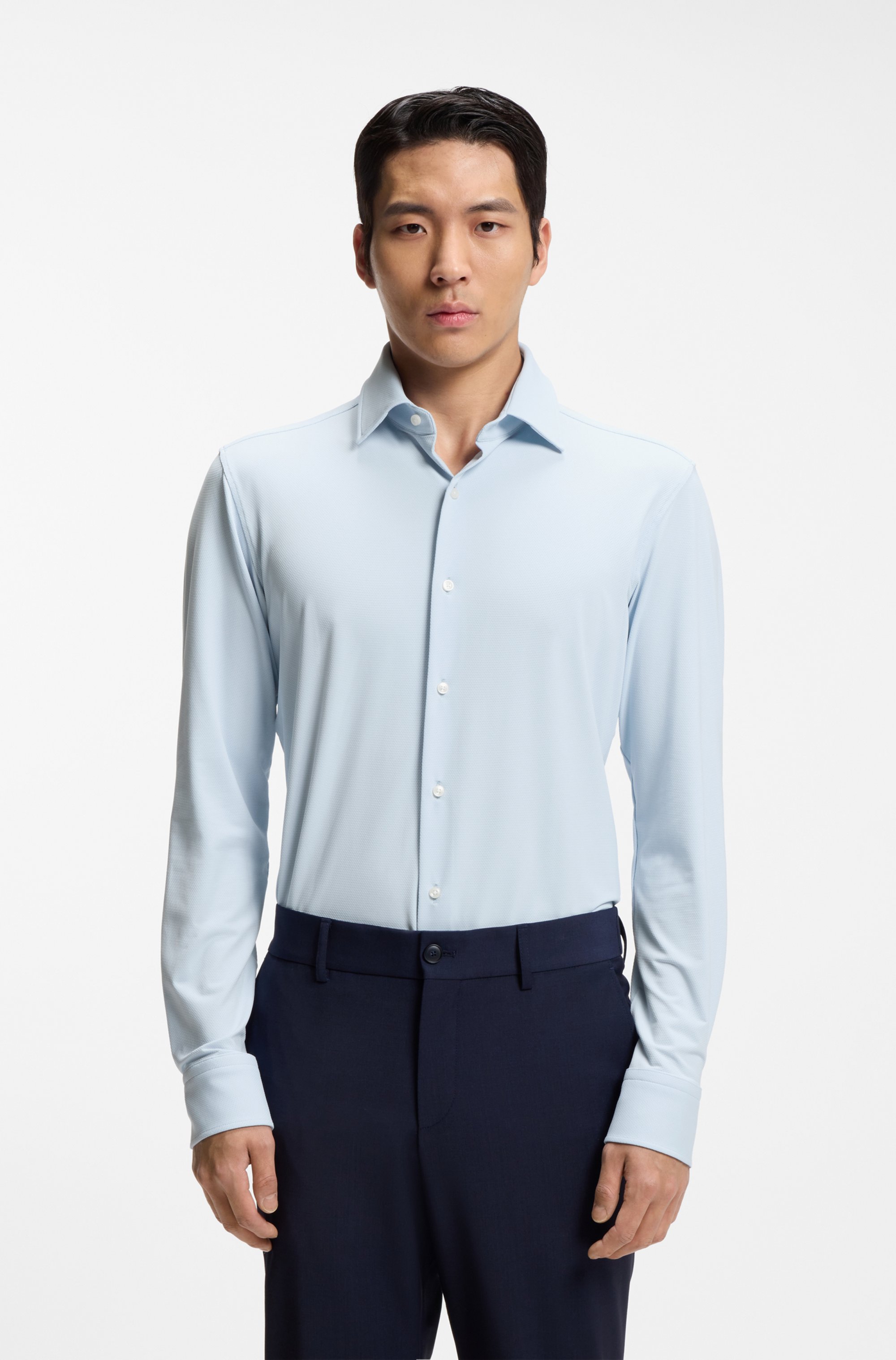 Slim-fit shirt in structured performance-stretch jersey